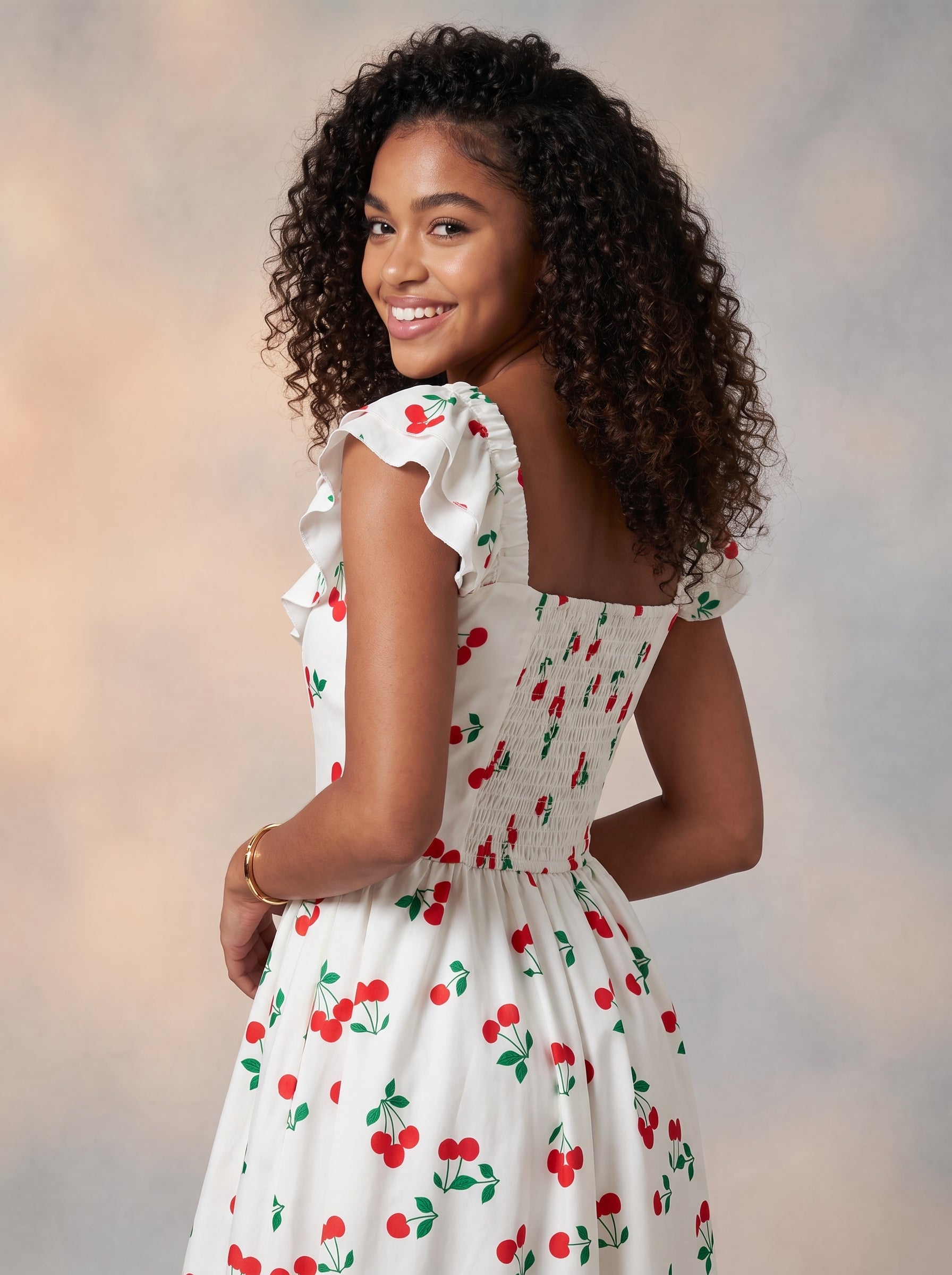 Cherry print button down maxi dress