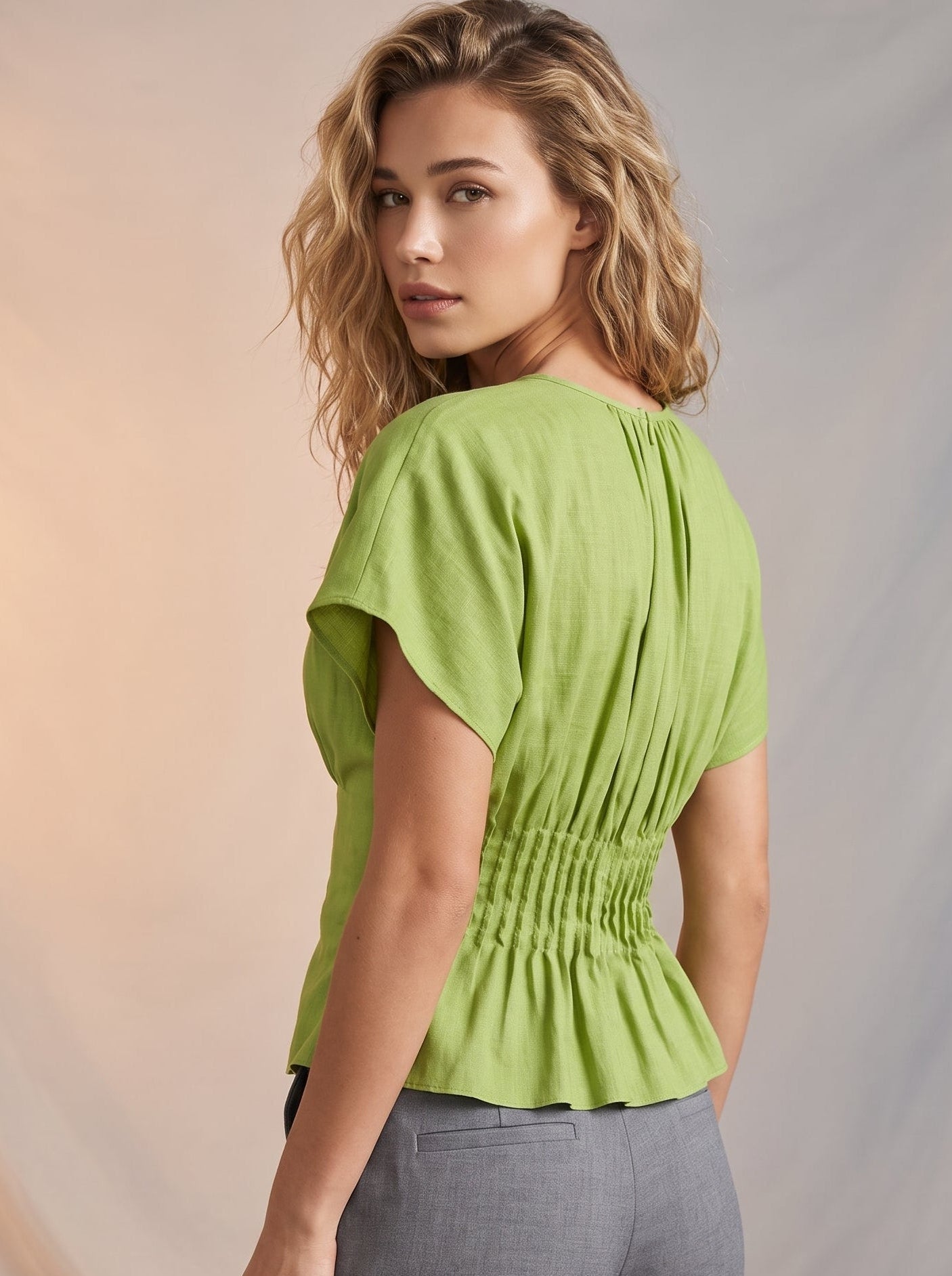 Green pleated detail blouse
