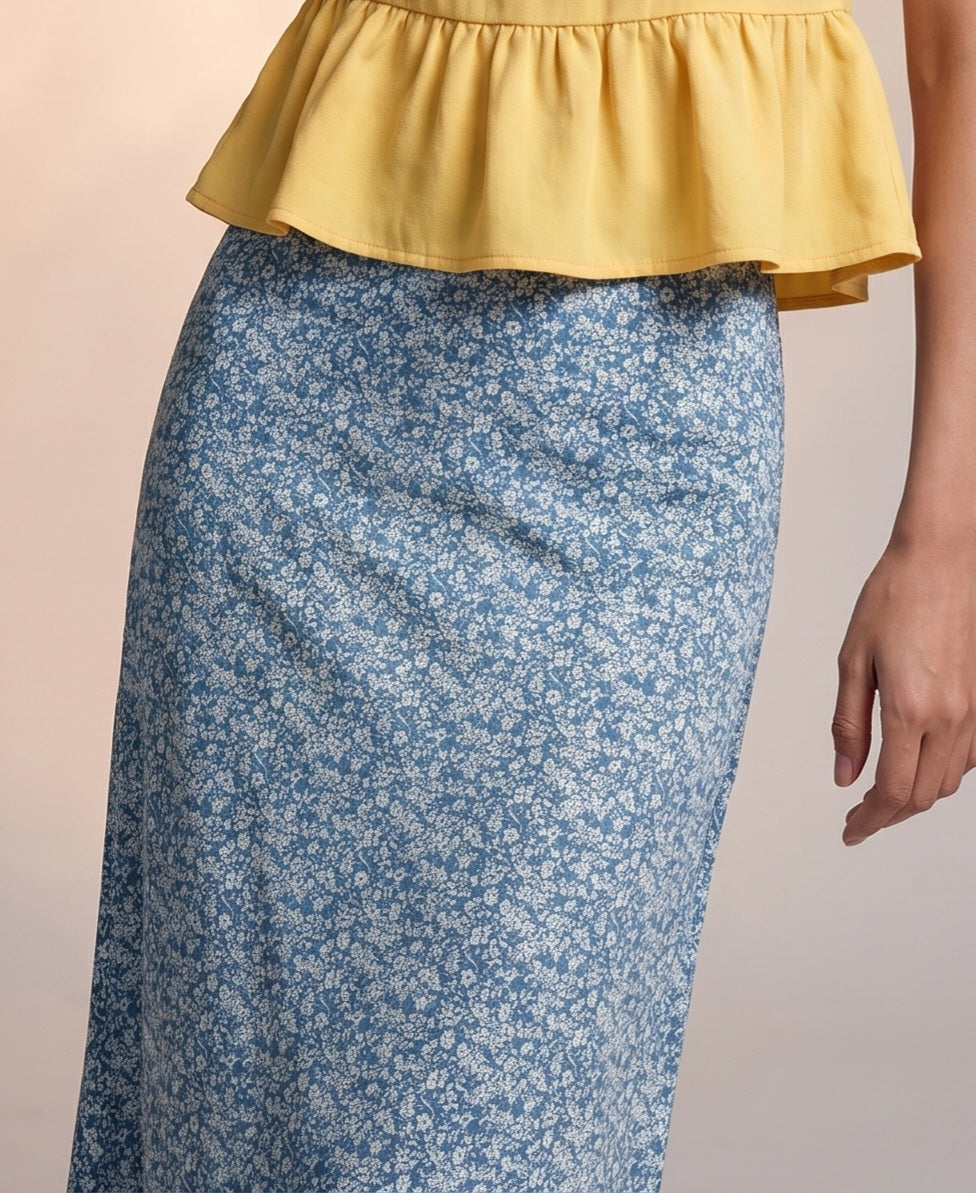 Ditsy blue floral print skirt