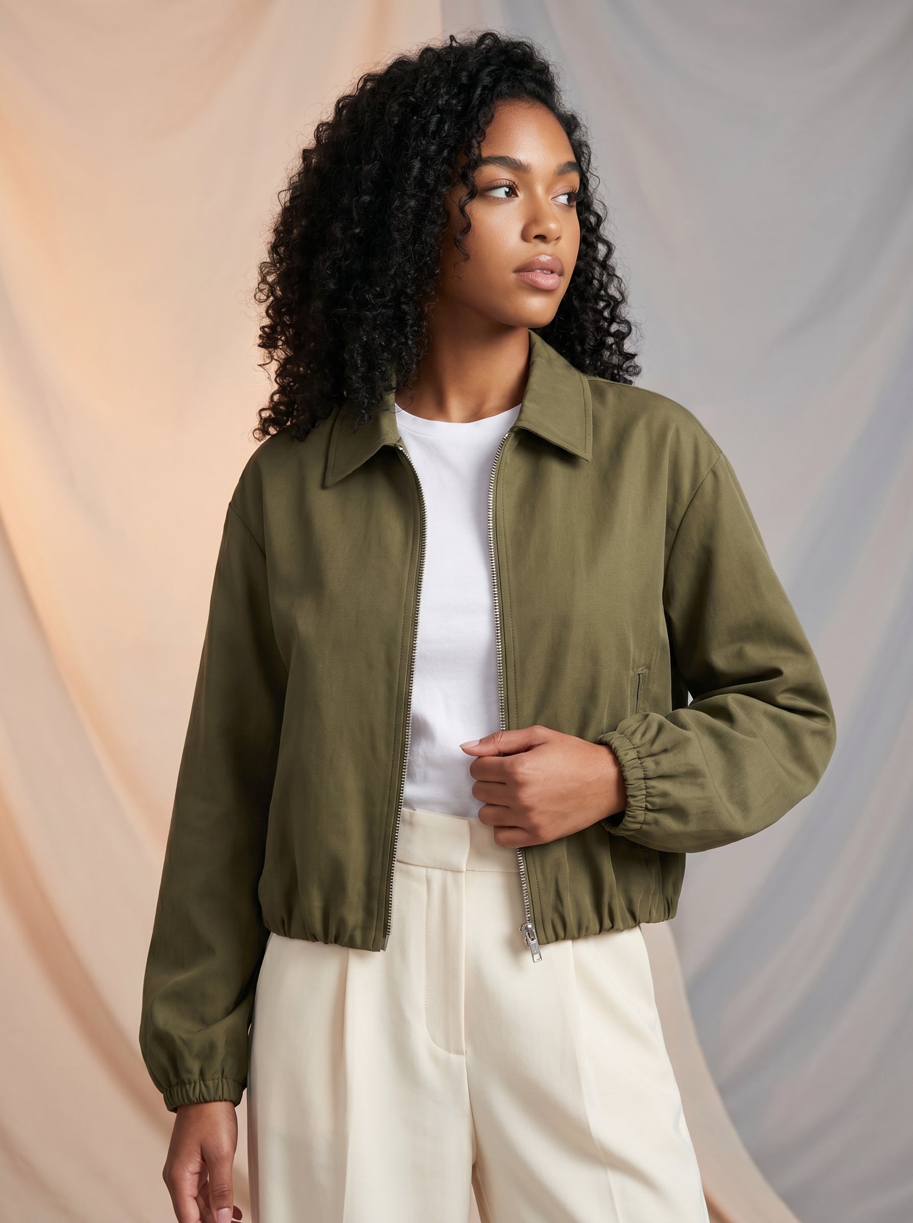 Bomber style jacket with zipper