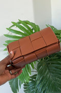Woven leather bag with buckle detail