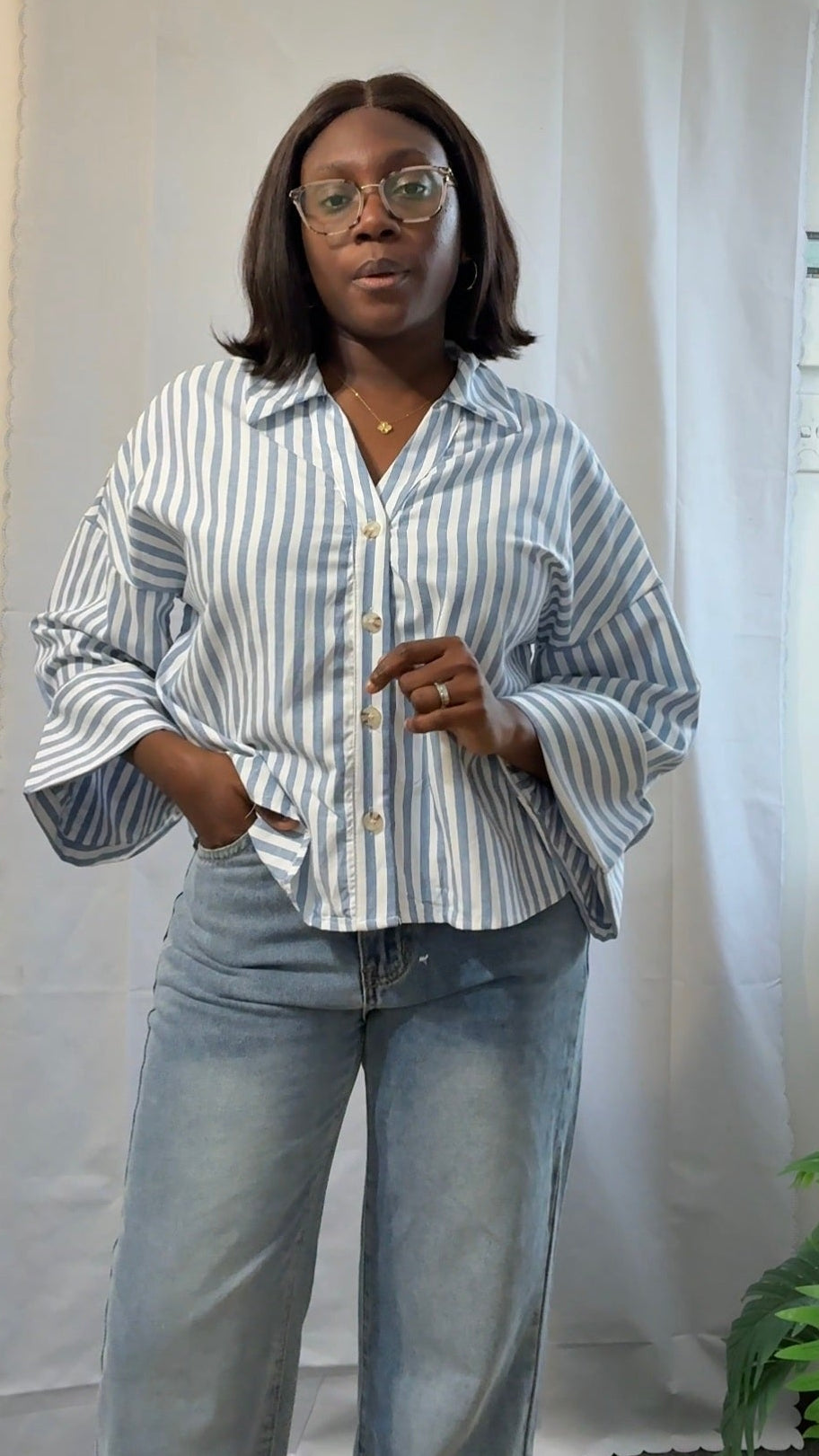 Boxy fit crop striped shirt