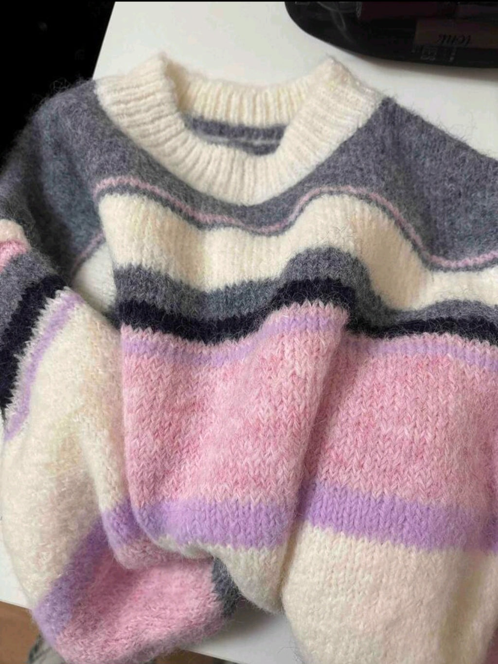 Striped fluffy ladies sweater