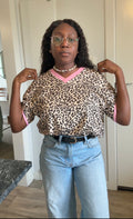 Animal skin print tee with pink trim detail