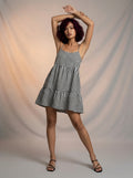 Gingham print tiered dress with adjustable strap