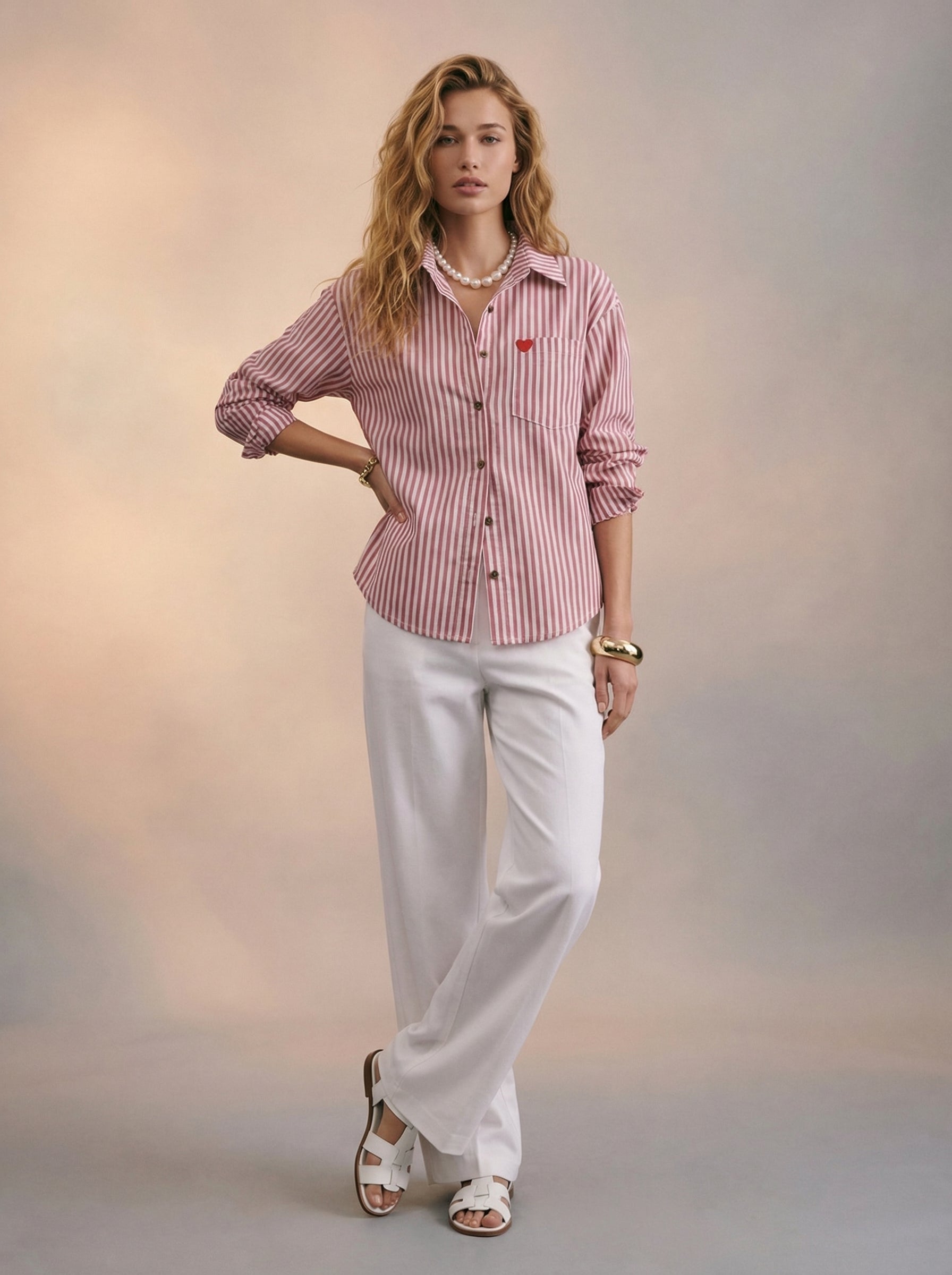 Pink stripe collared button up shirt