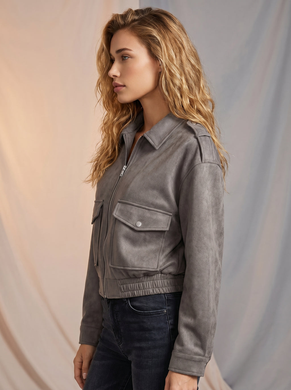 Bomber jacket with front pocket detail