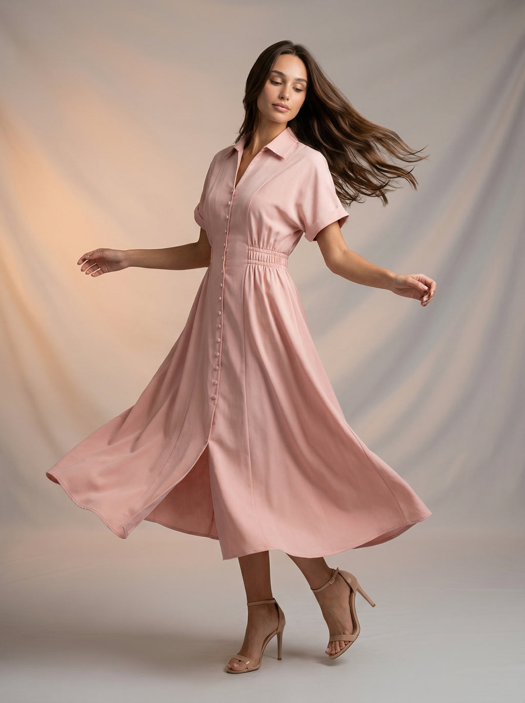 Button down dress with ruched waist detail