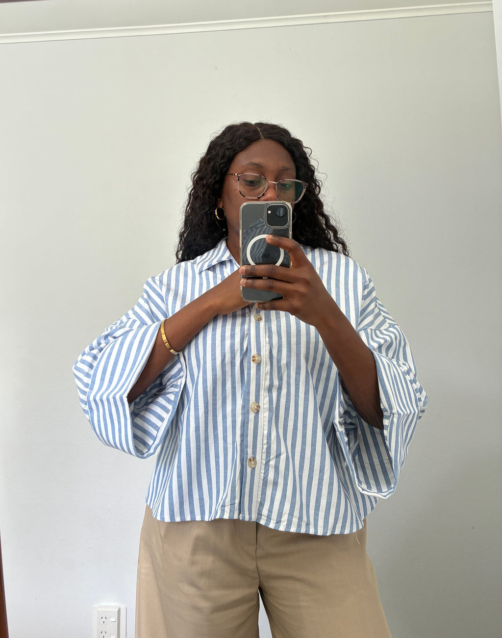 Boxy fit crop striped shirt