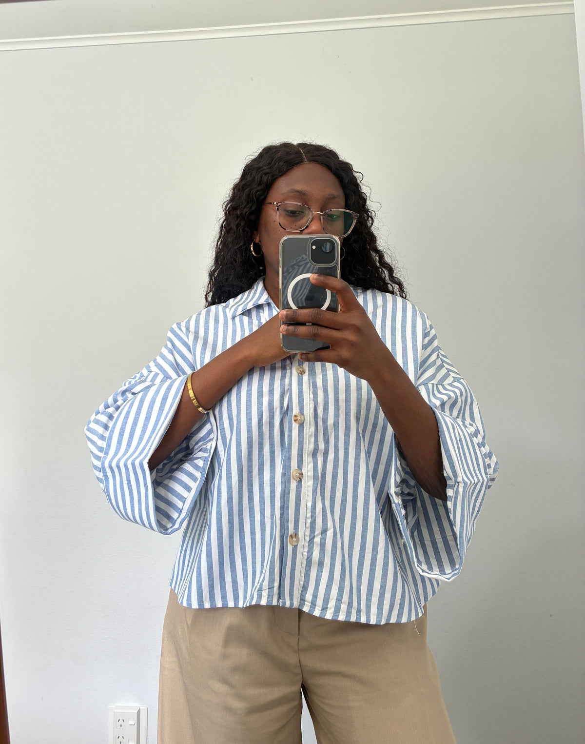 Boxy fit crop striped shirt
