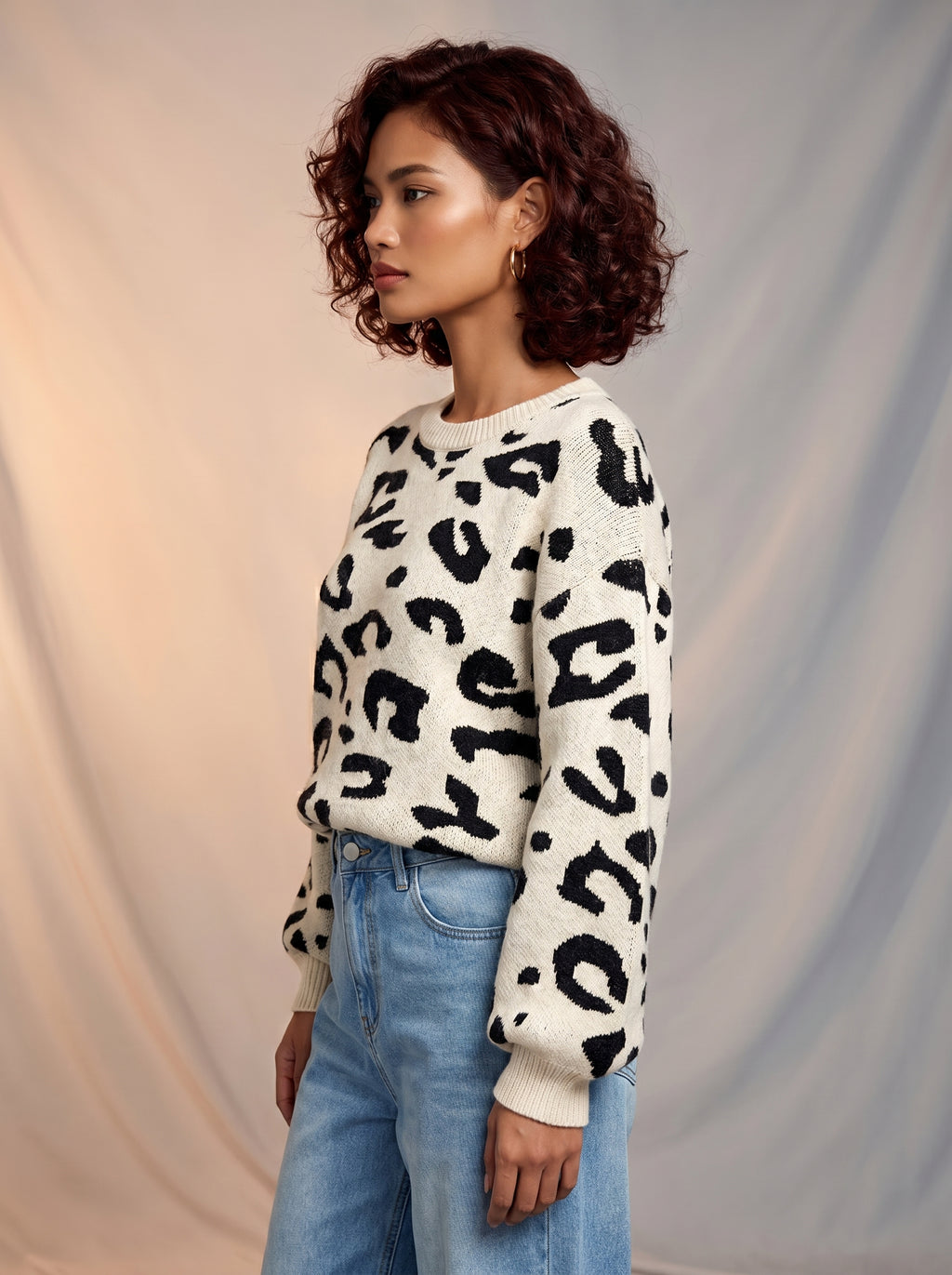 Leopard print bell sleeve sweater
