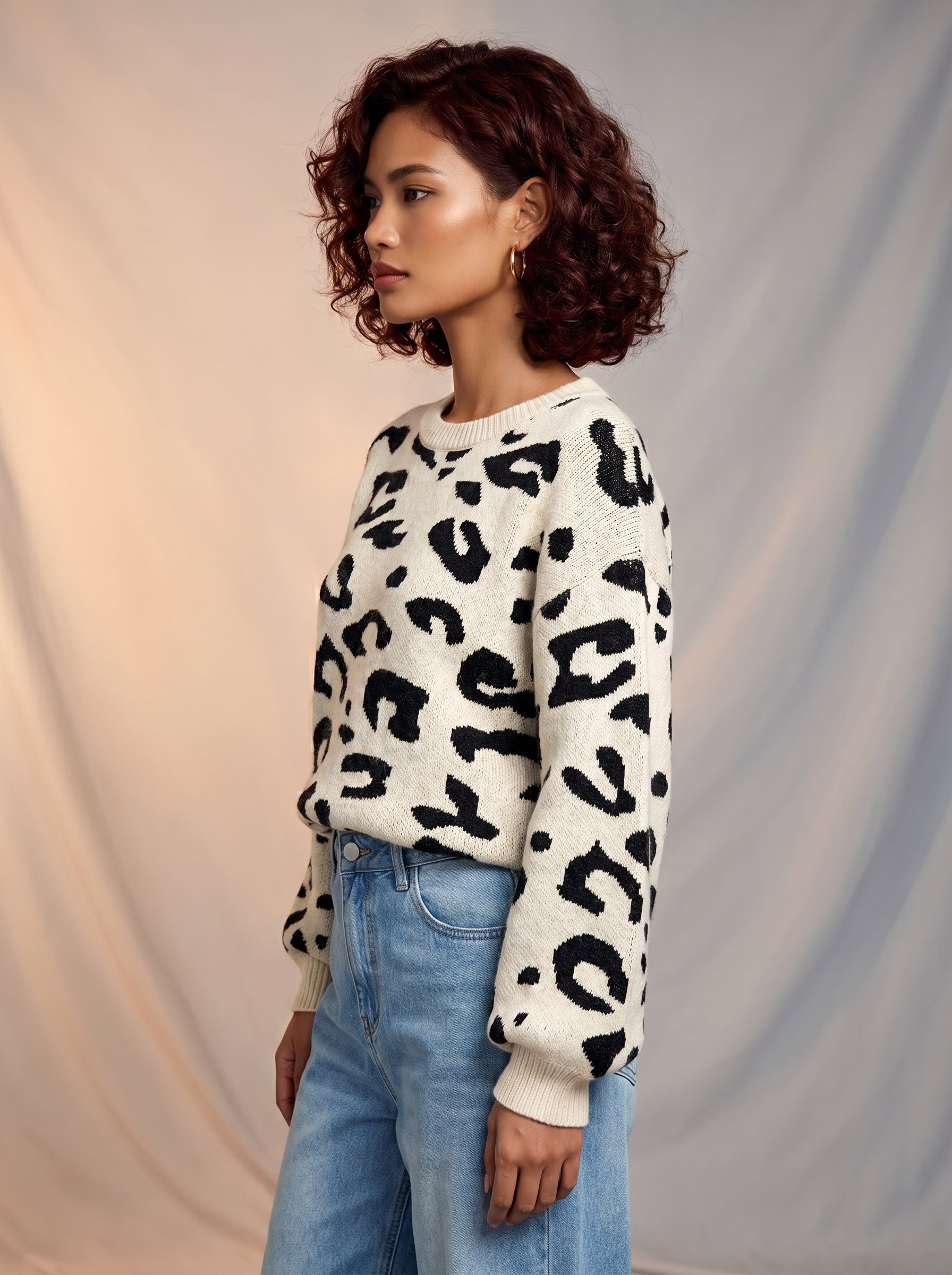 Leopard print bell sleeve sweater