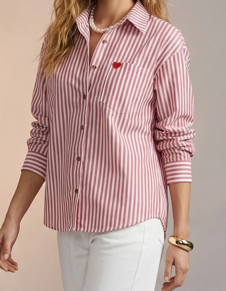 Pink stripe collared button up shirt