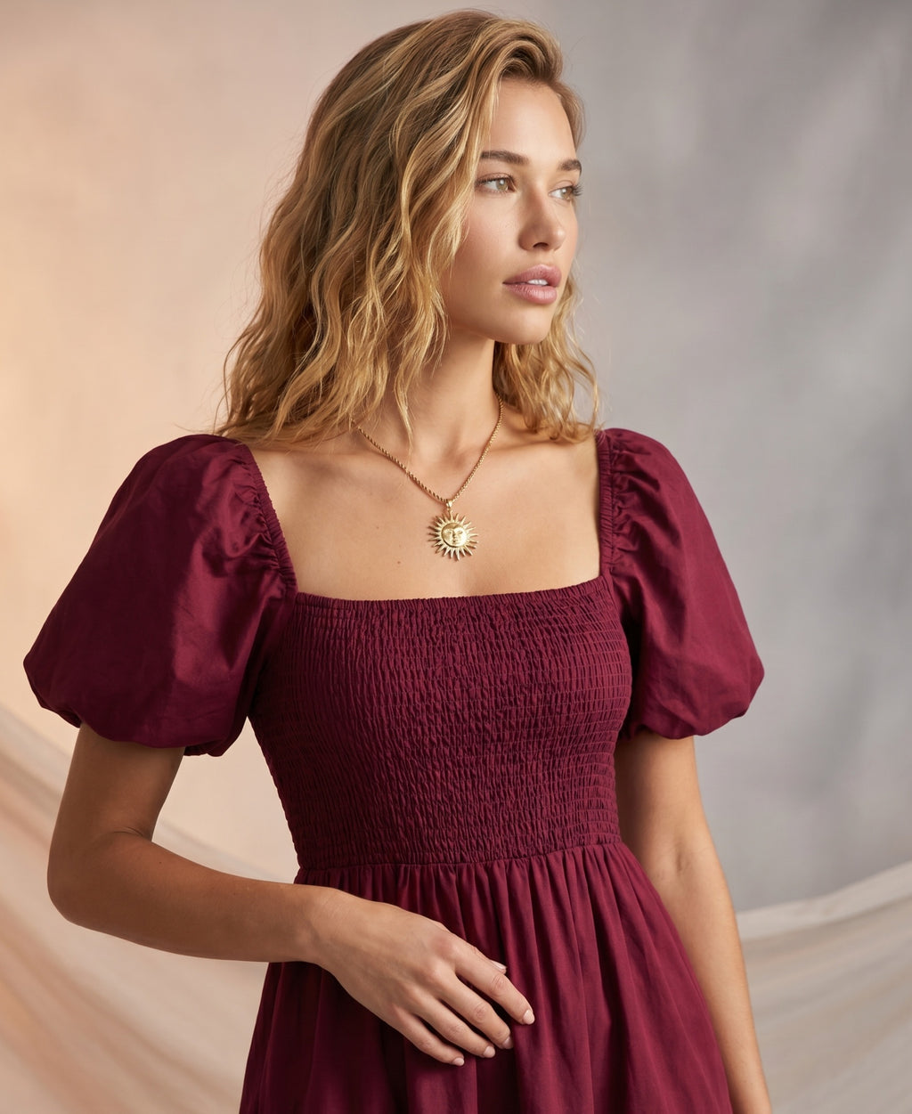Puff sleeves ruched maxi dress