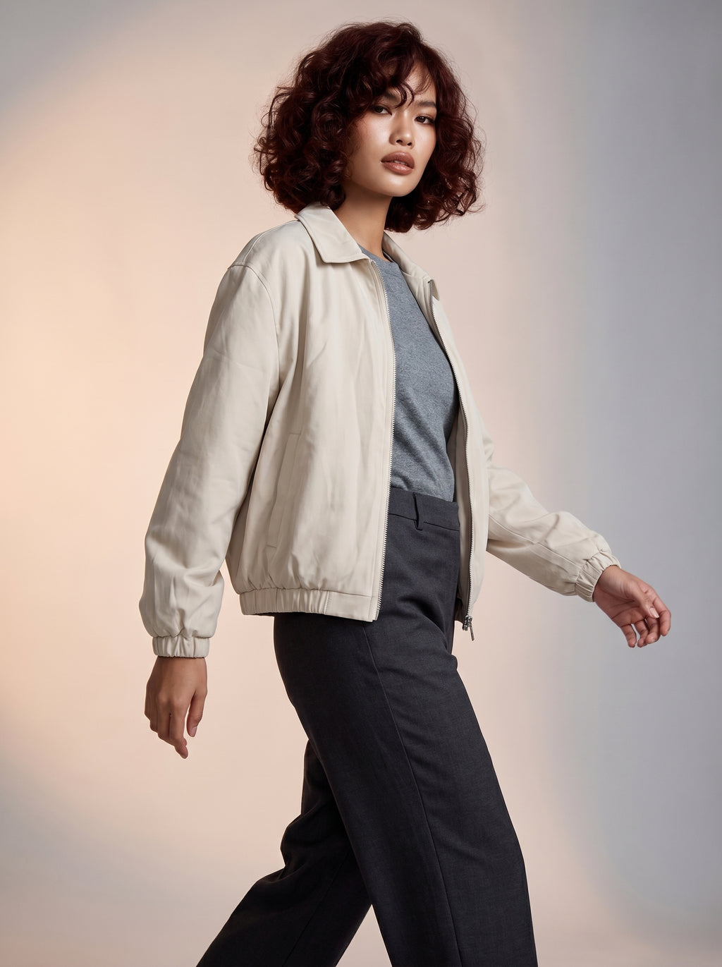 Zipper detail bomber jacket