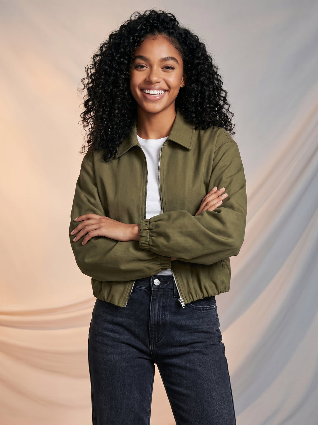 Bomber style jacket with zipper
