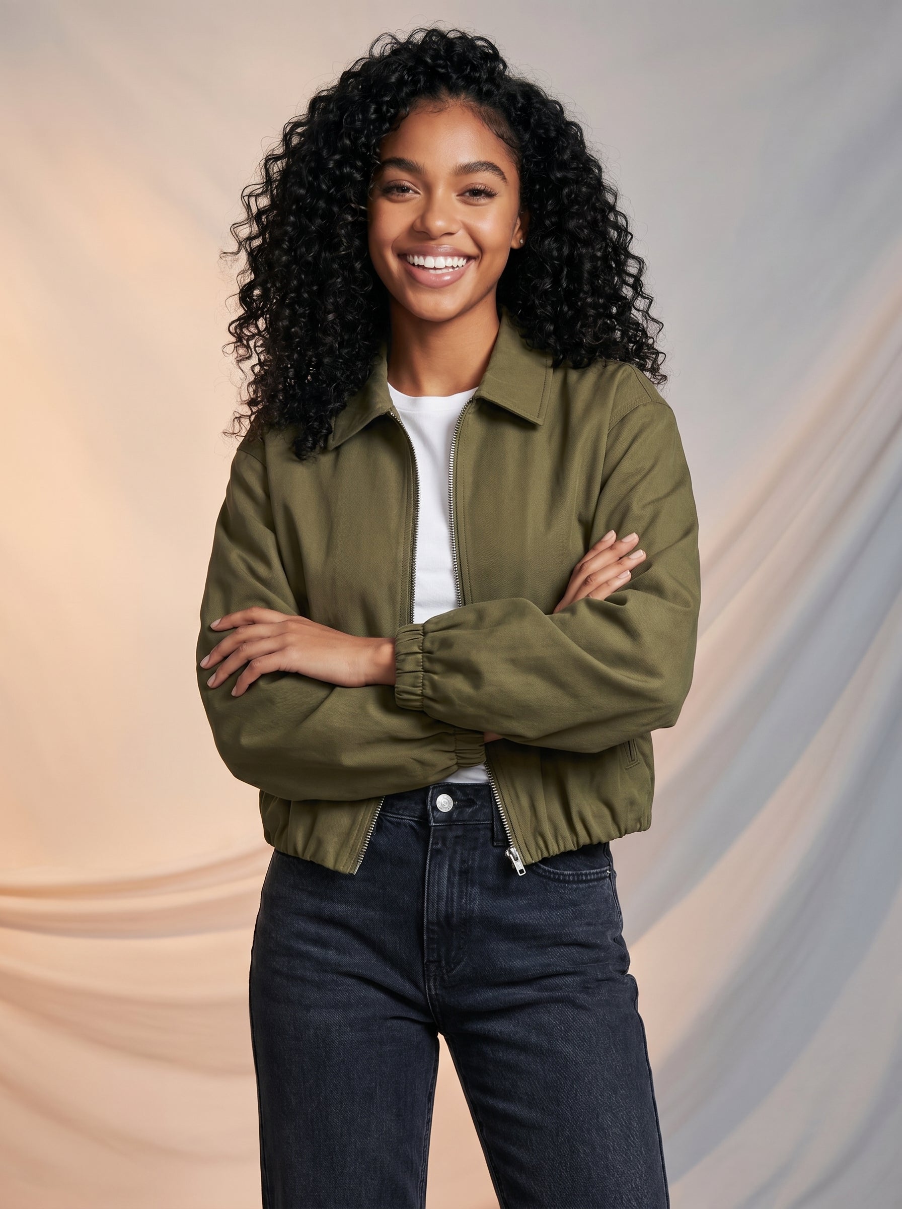 Bomber style jacket with zipper