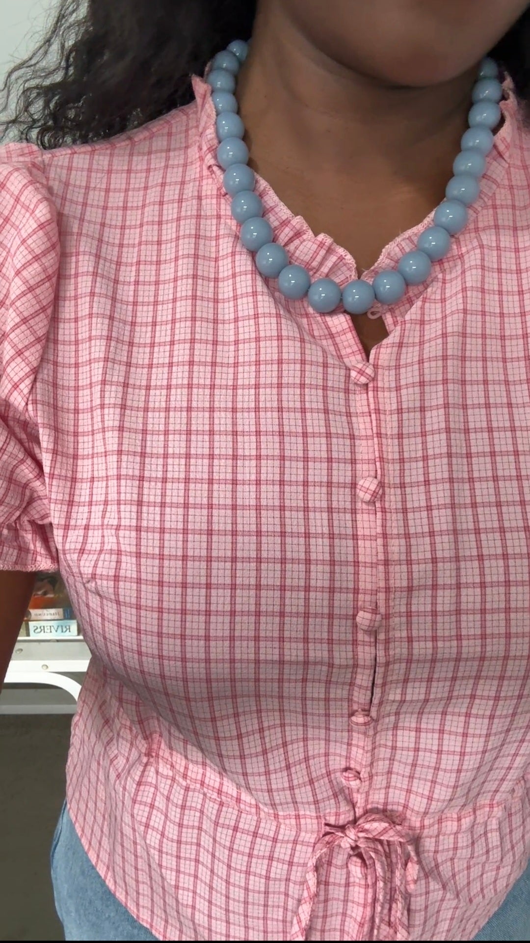 Frilly detail tie waist blouse