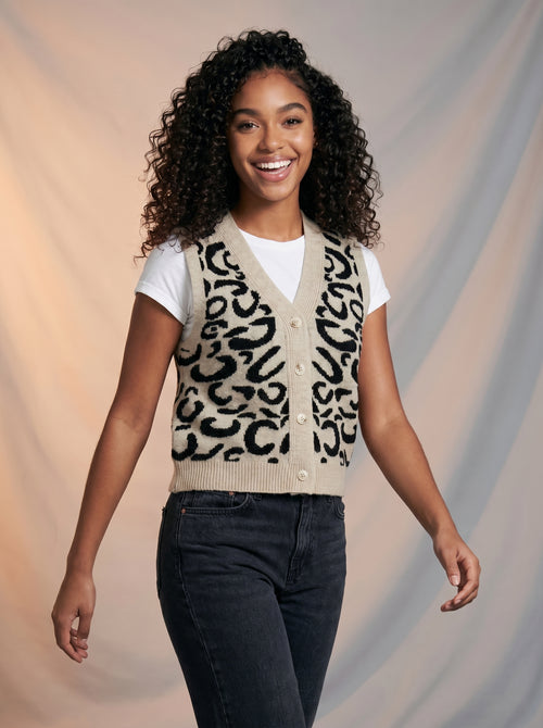 Animal print button up vest
