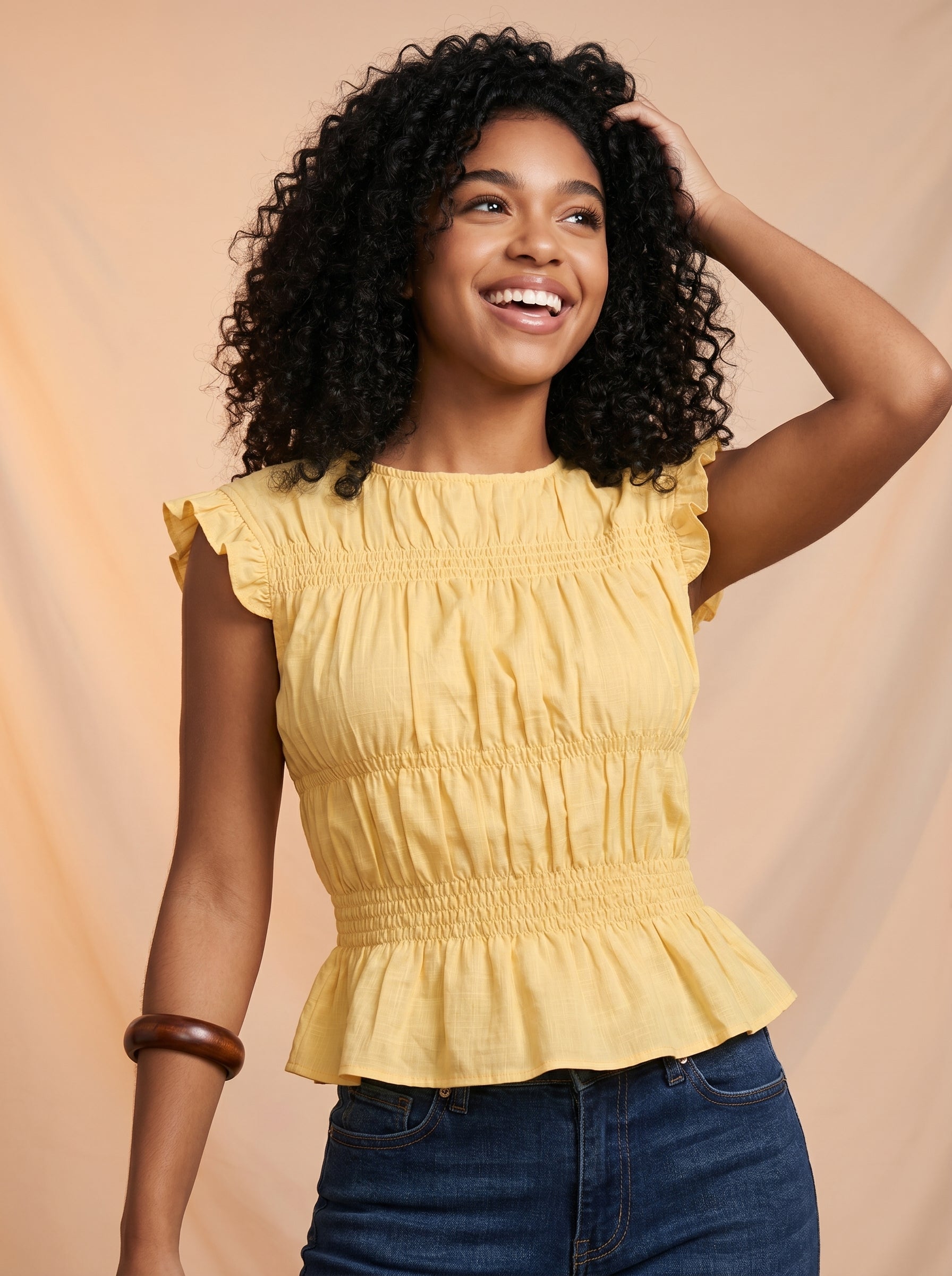 Yellow smock detail blouse