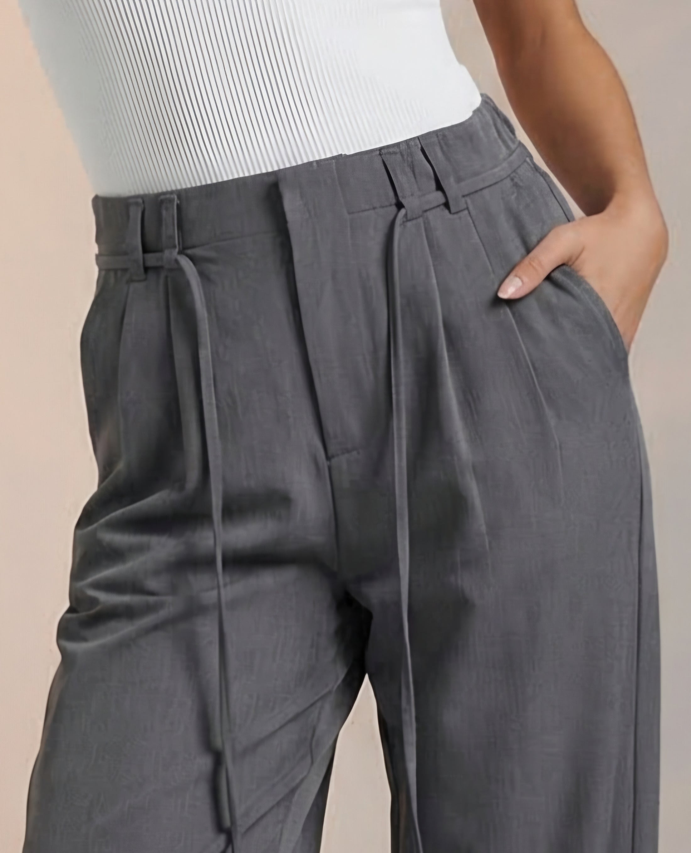 Grey waist tie details pants