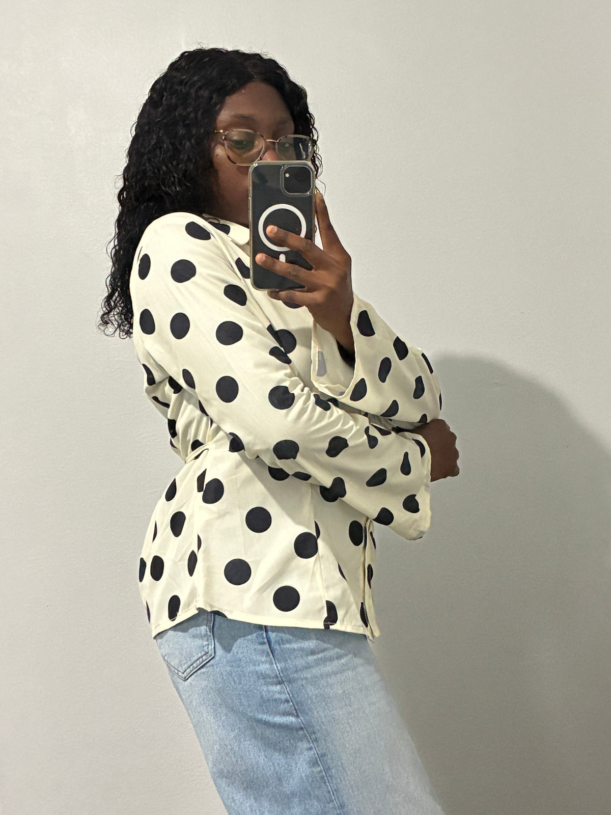 Polka dot shirt with tie detail