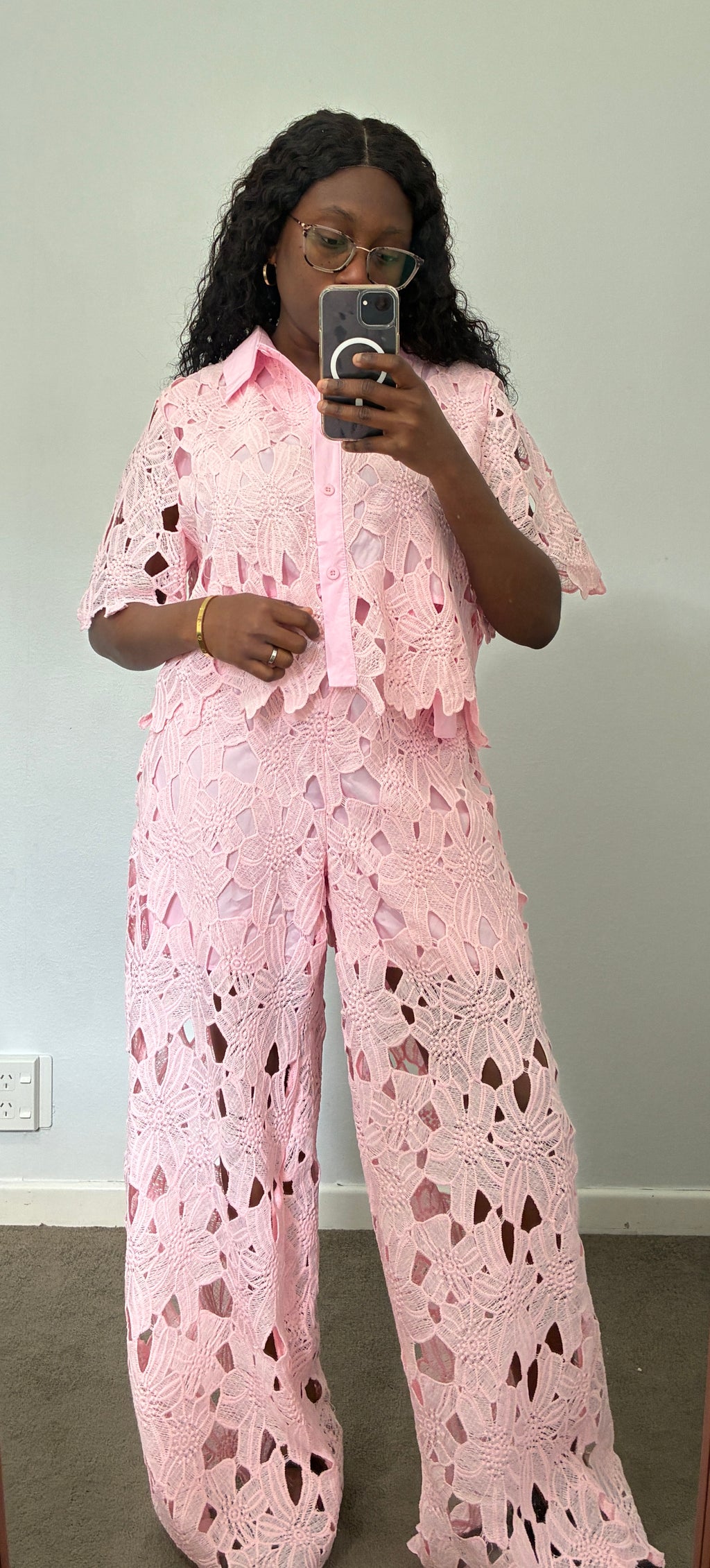 Stylish lace detail two piece set