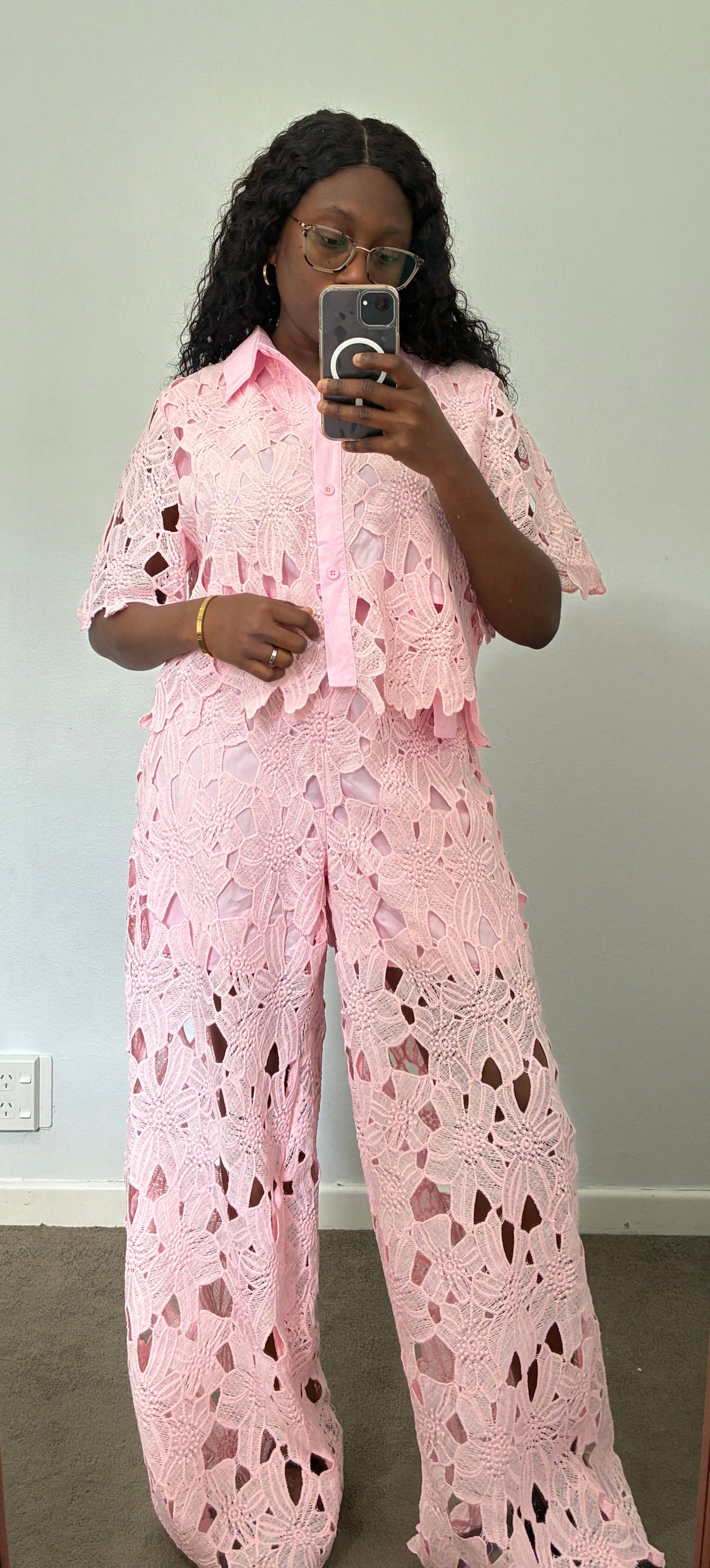 Stylish lace detail two piece set
