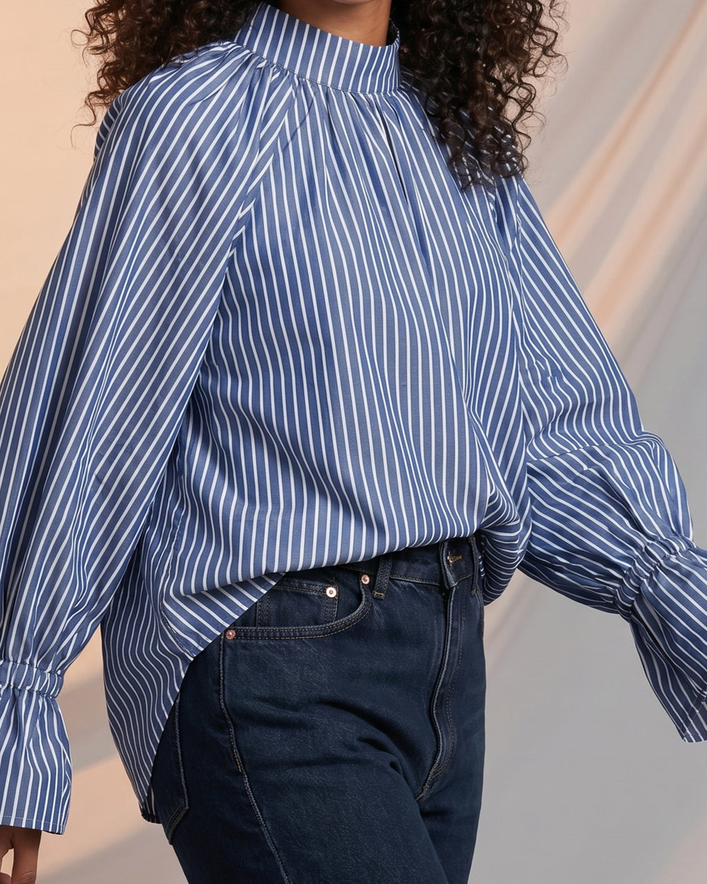 Blue striped bell sleeve shirt
