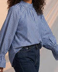 Blue striped bell sleeve shirt