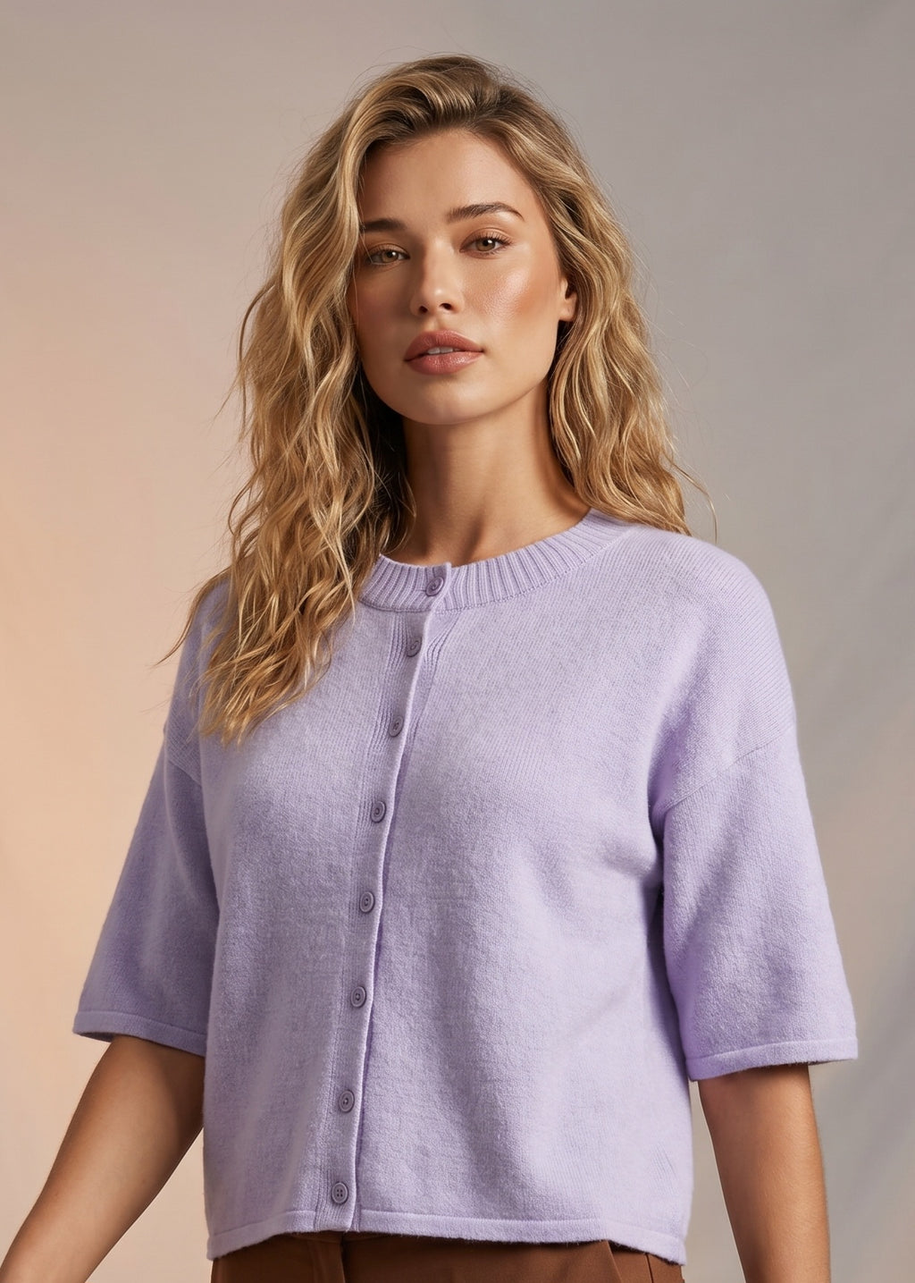 Lilac shortsleeve buttoned cardigan