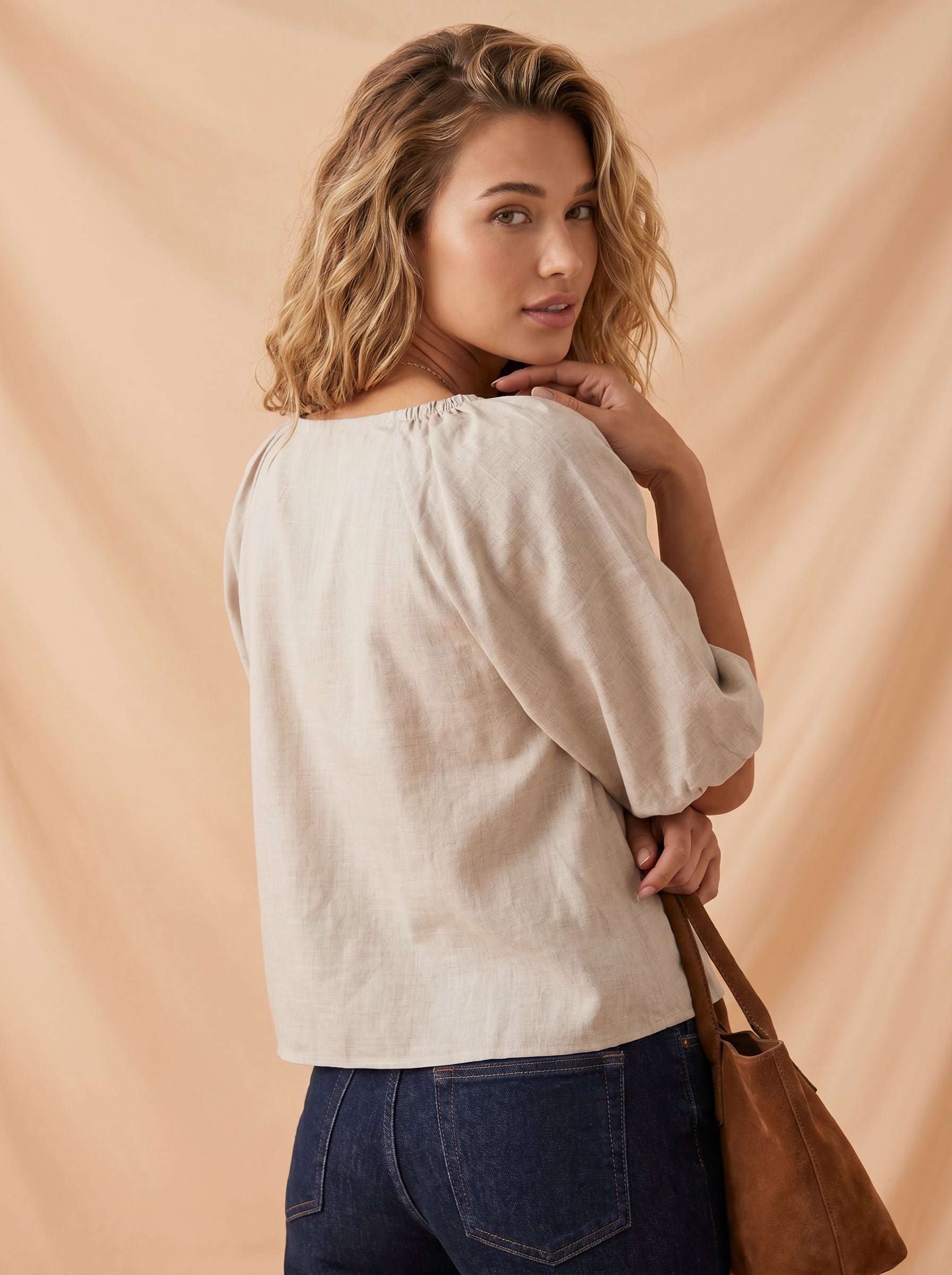 Boho style puff sleeve blouse