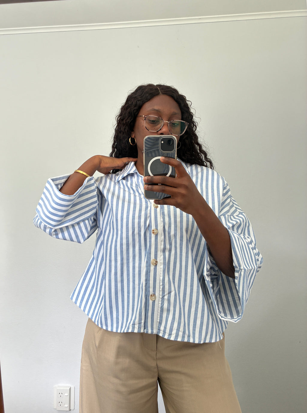 Boxy fit crop striped shirt