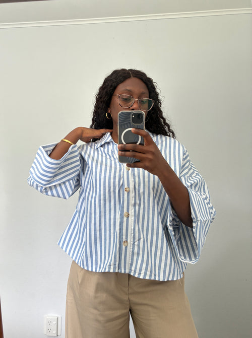 Boxy fit crop striped shirt