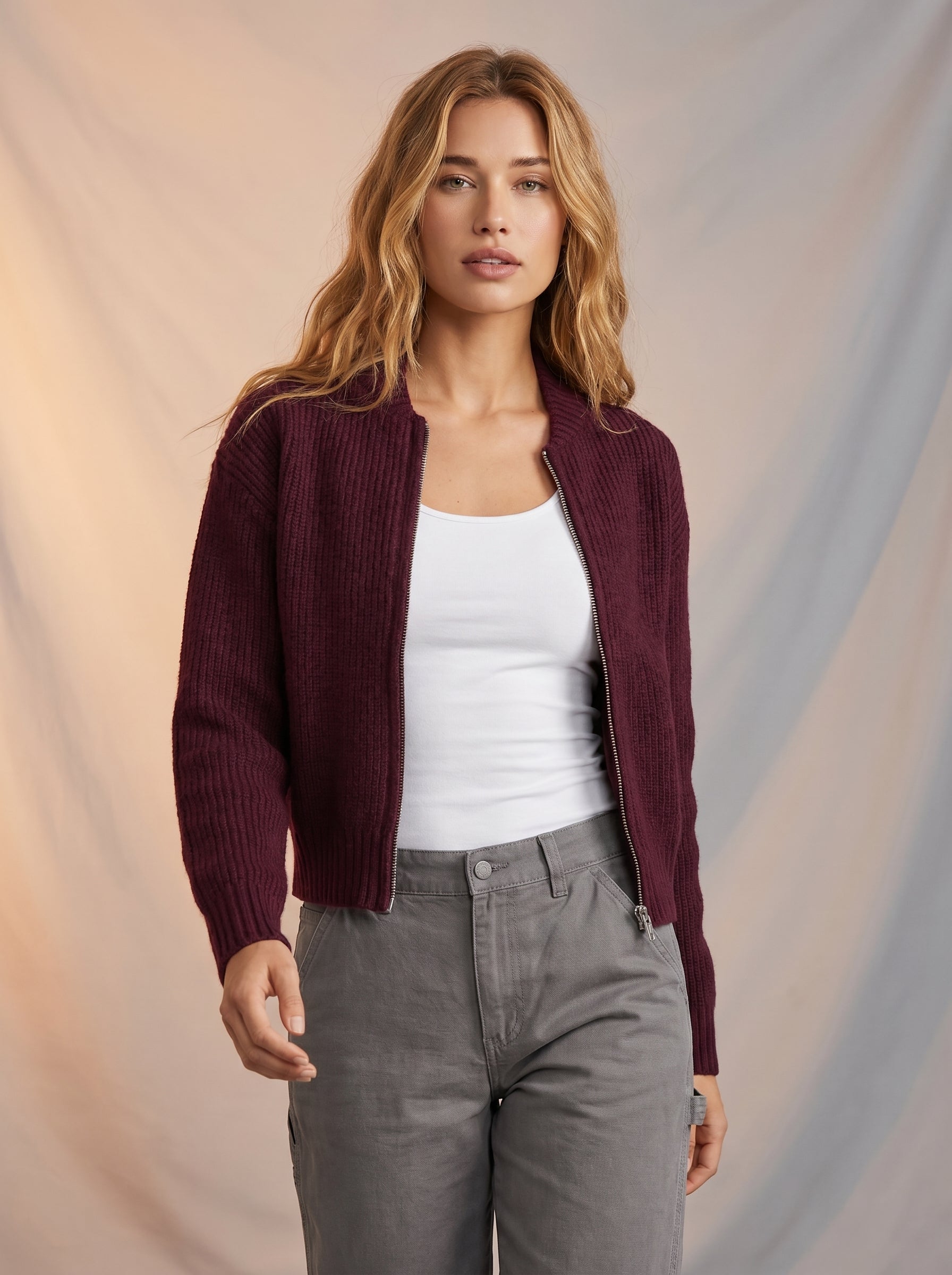 Knitted cardigan with zipper detail