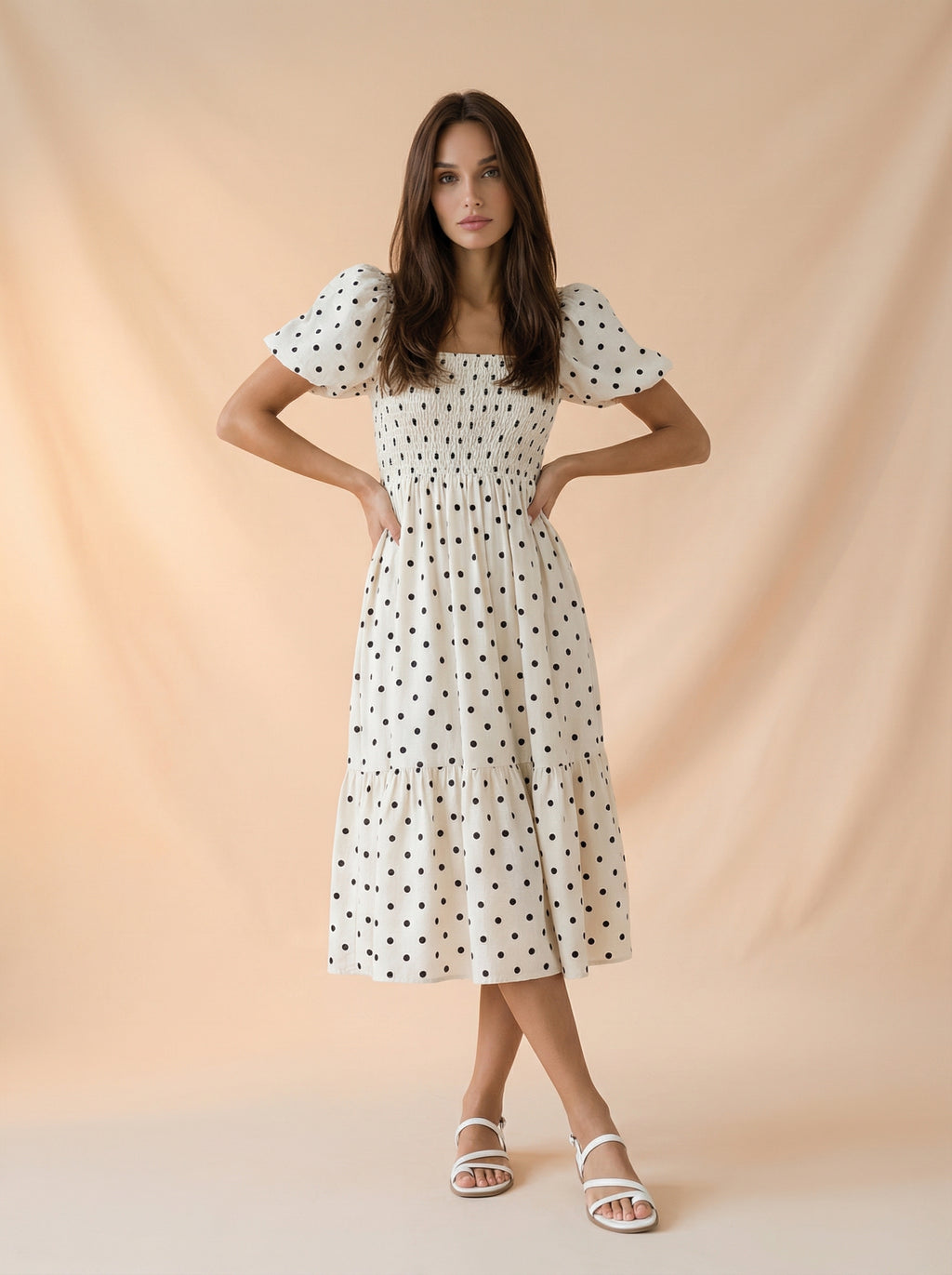Polka dot puff sleeves maxi dress