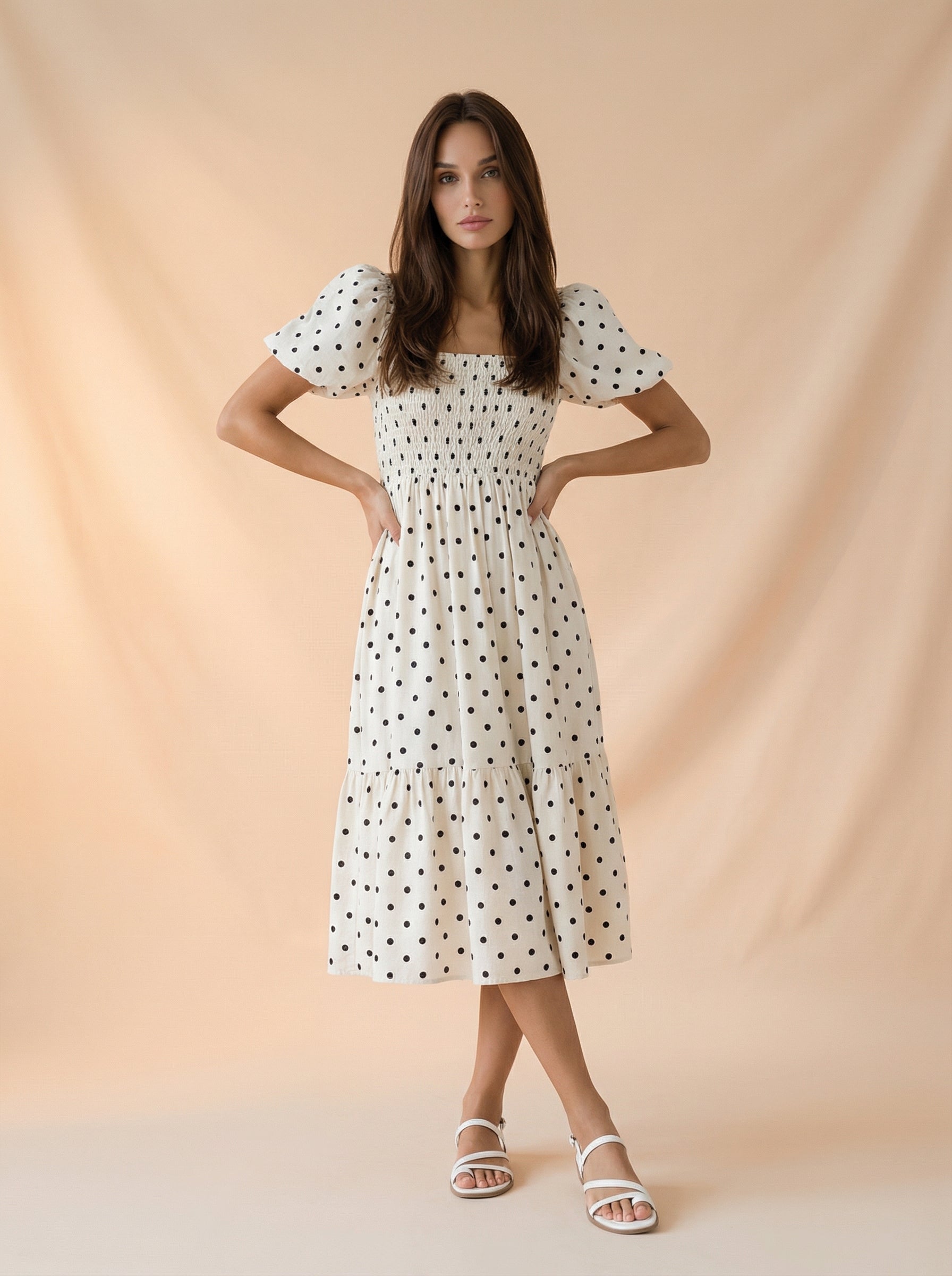 Polka dot puff sleeves maxi dress