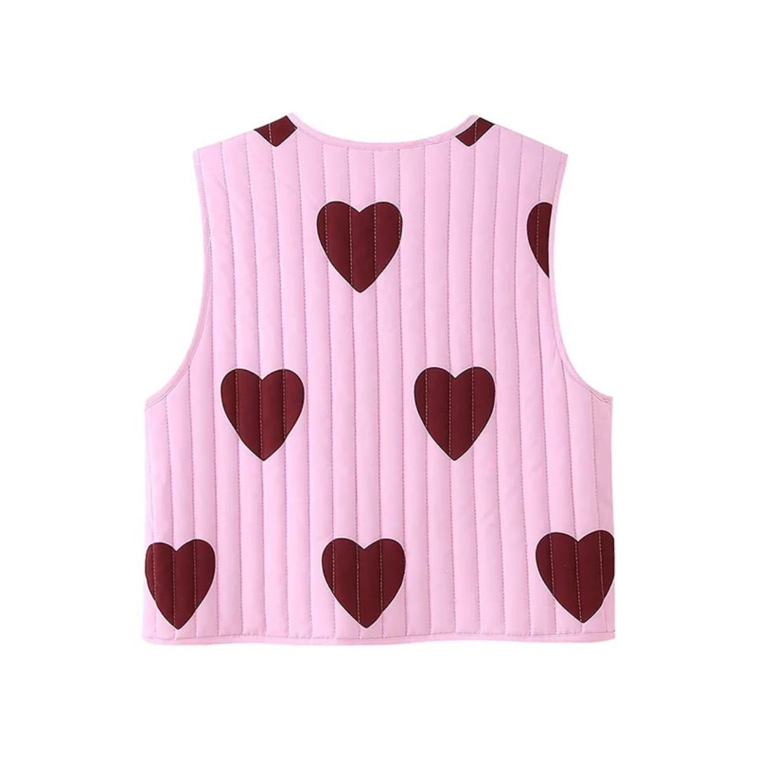 Sweetheart Quilted Tie-Front Vest – Pink