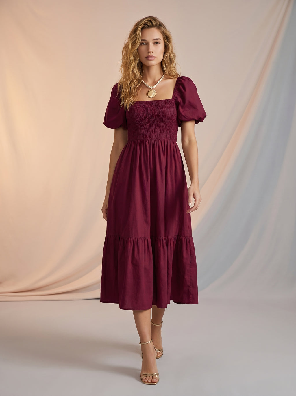 Puff sleeves ruched maxi dress