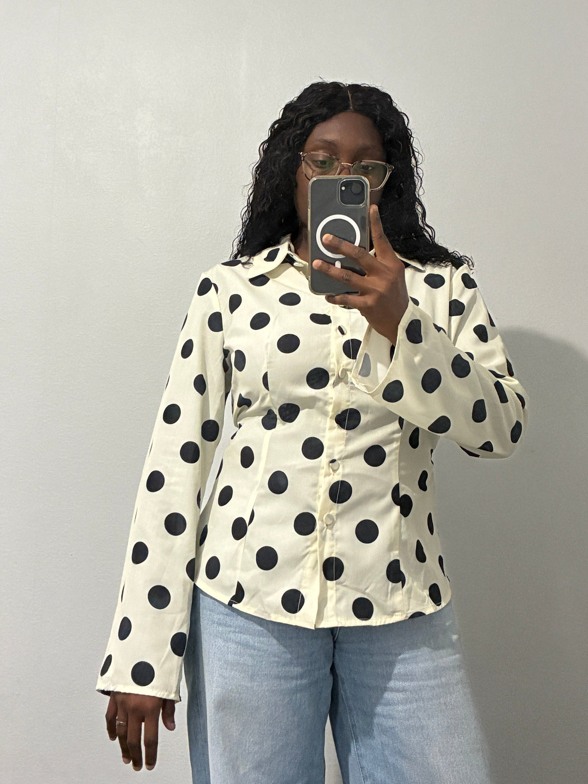 Polka dot shirt with tie detail
