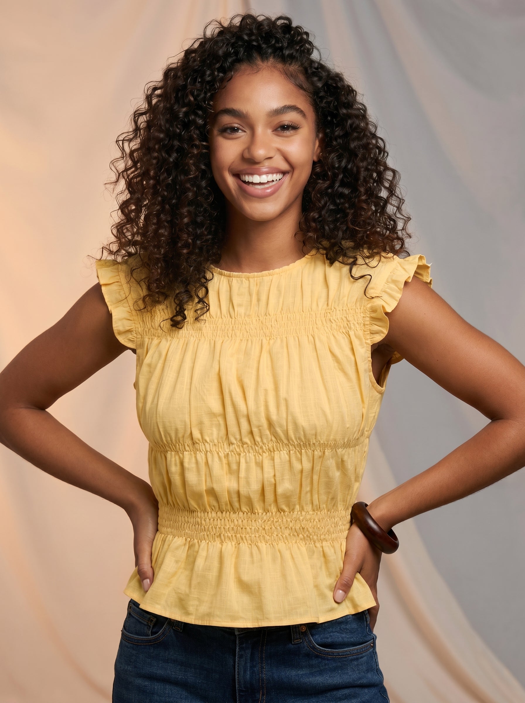 Yellow smock detail blouse