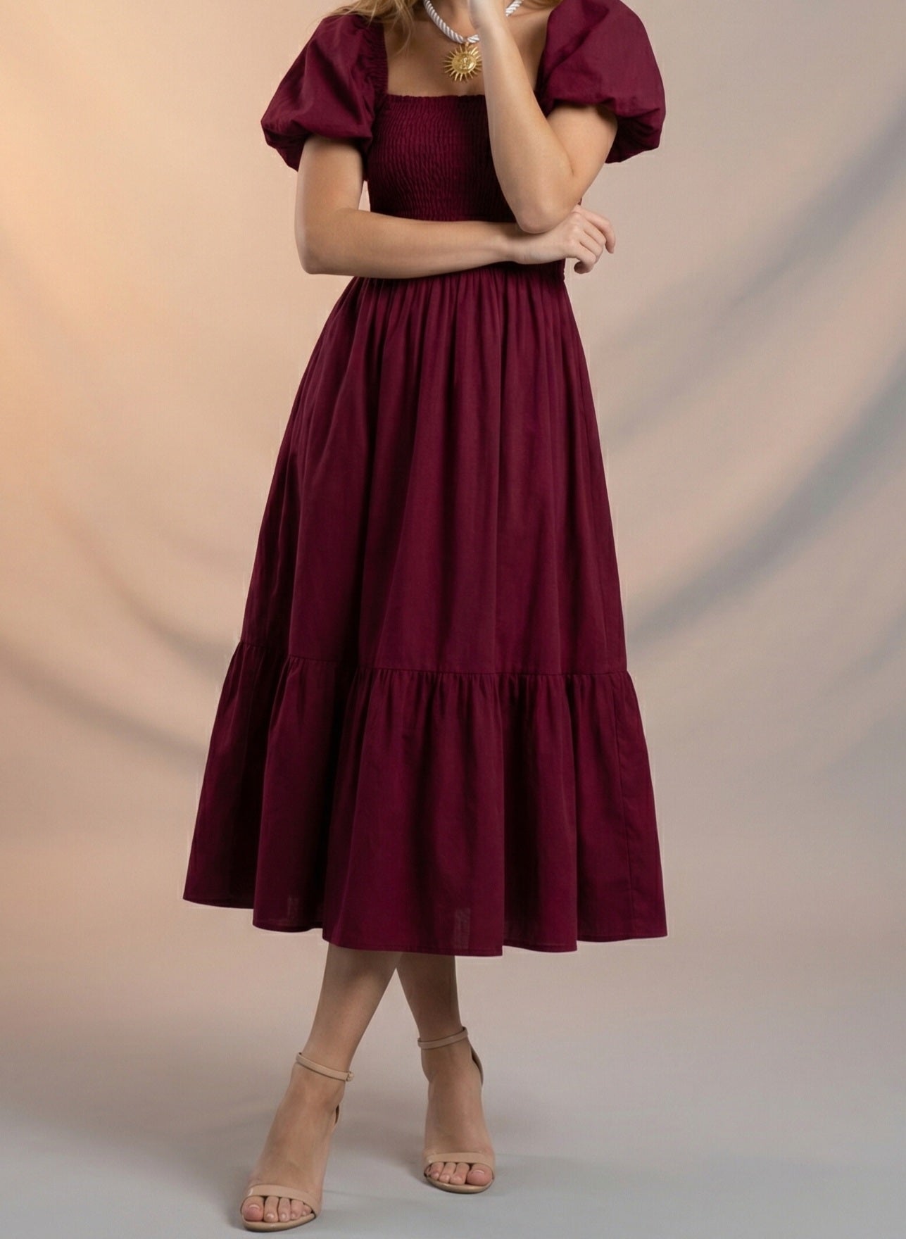 Puff sleeves ruched maxi dress
