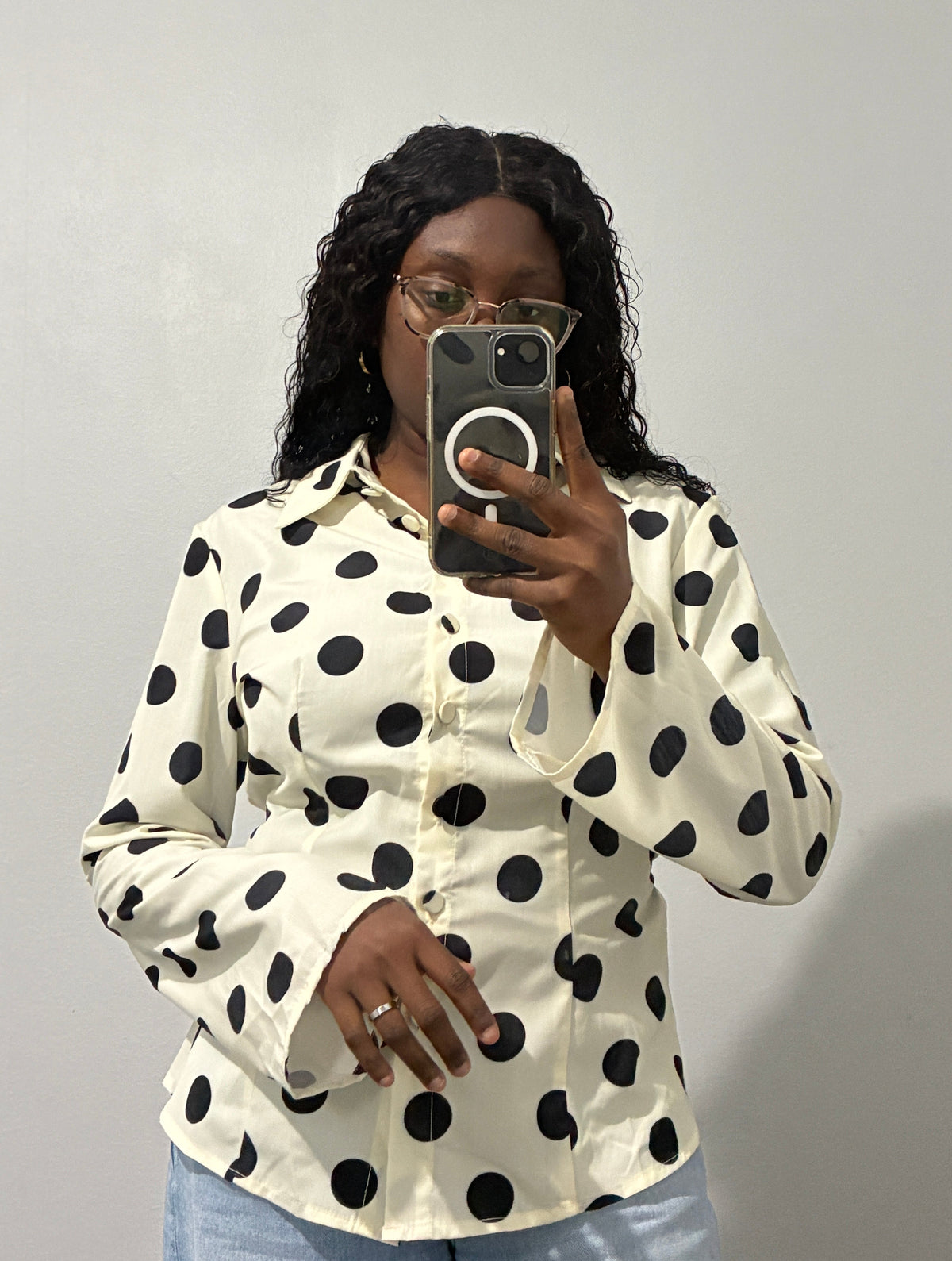 Polka dot shirt with tie detail