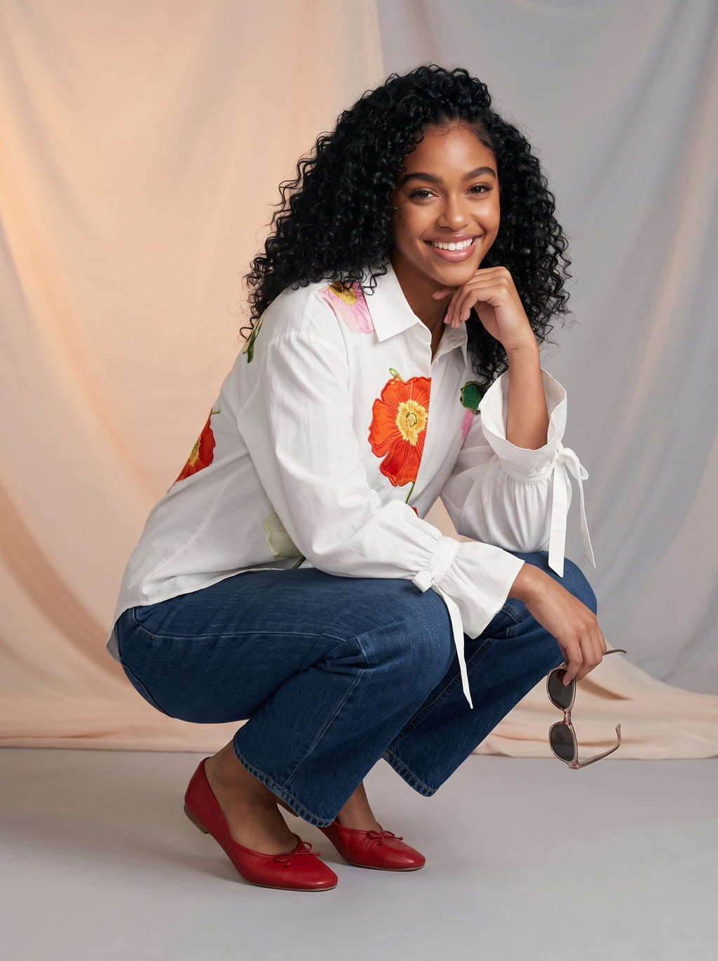 White button down vibrant floral shirt