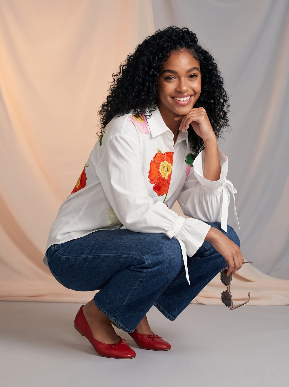 White button down vibrant floral shirt