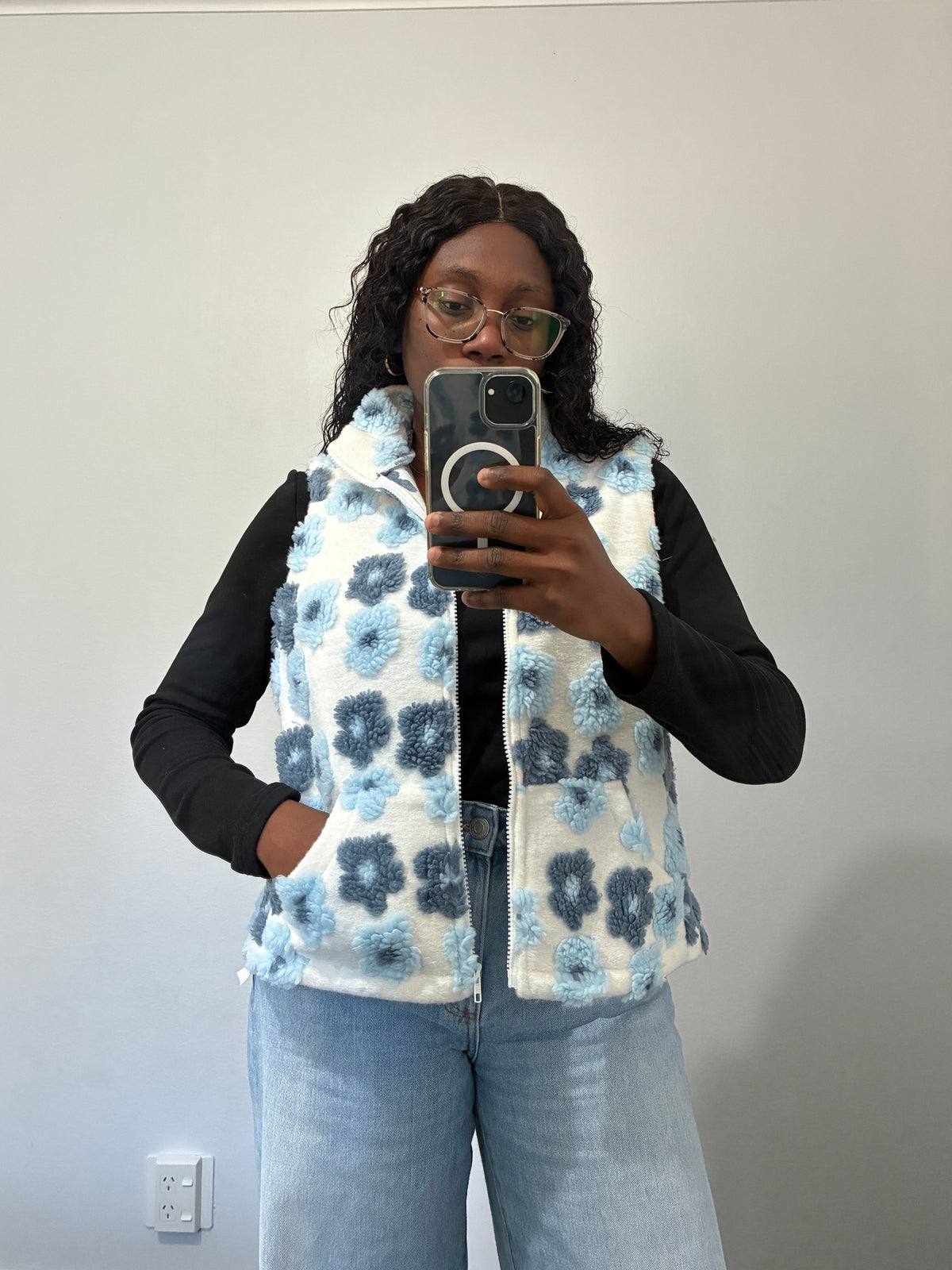Floral detail fleece jacket