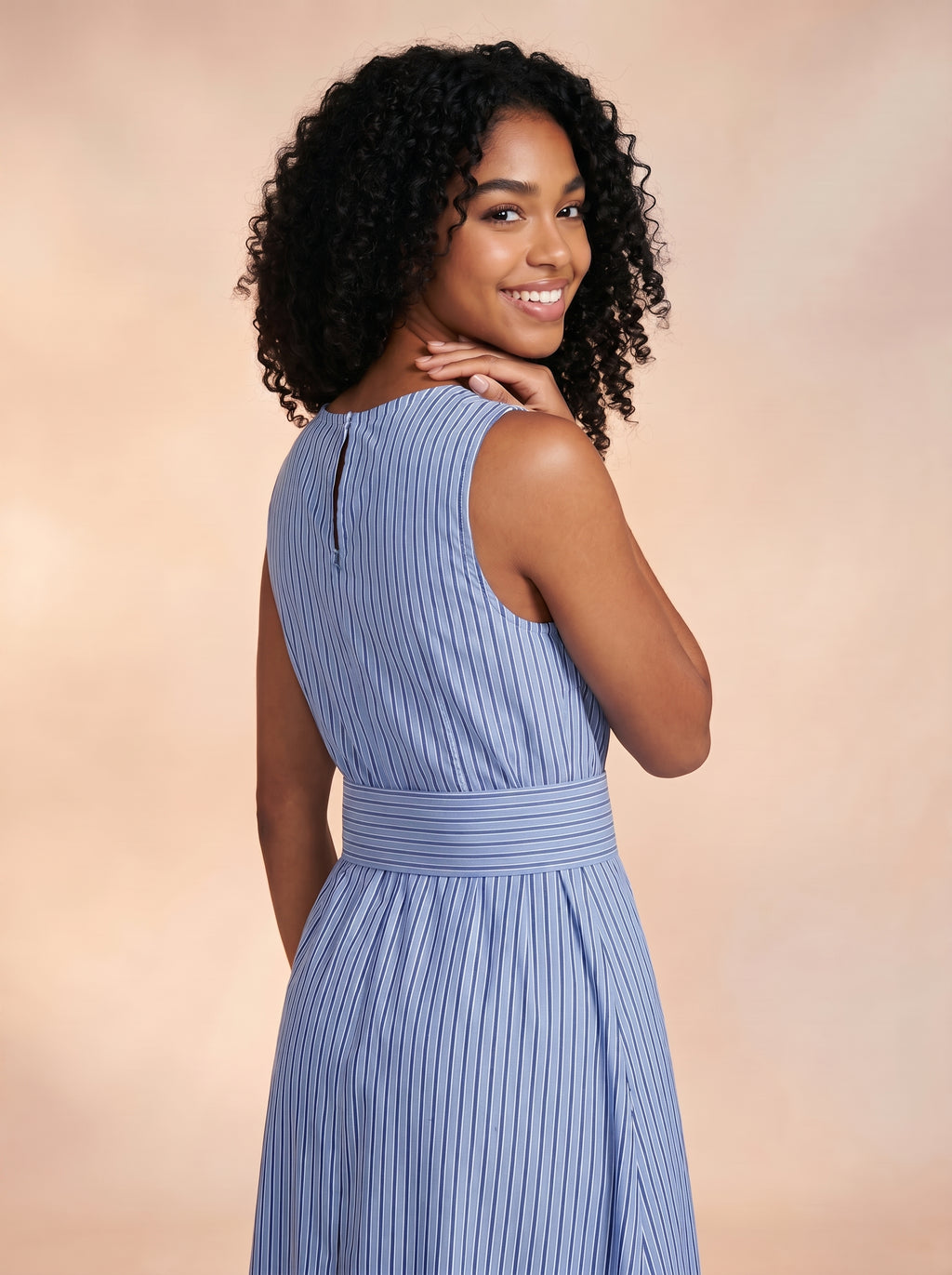 Blue striped tie detail dress