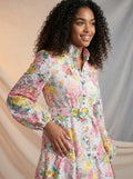 Floral print longsleeve dress with belt detail