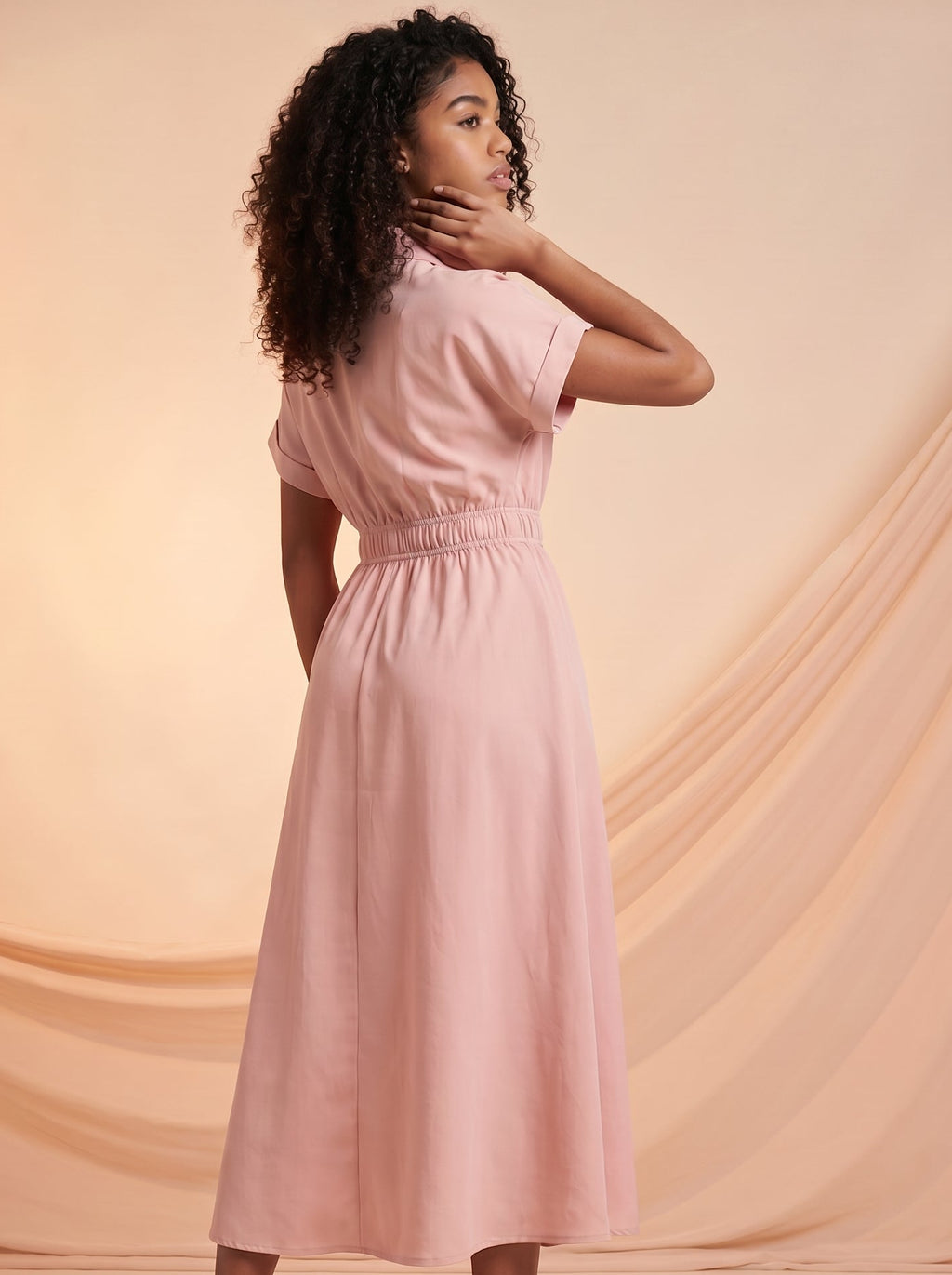 Button down dress with ruched waist detail