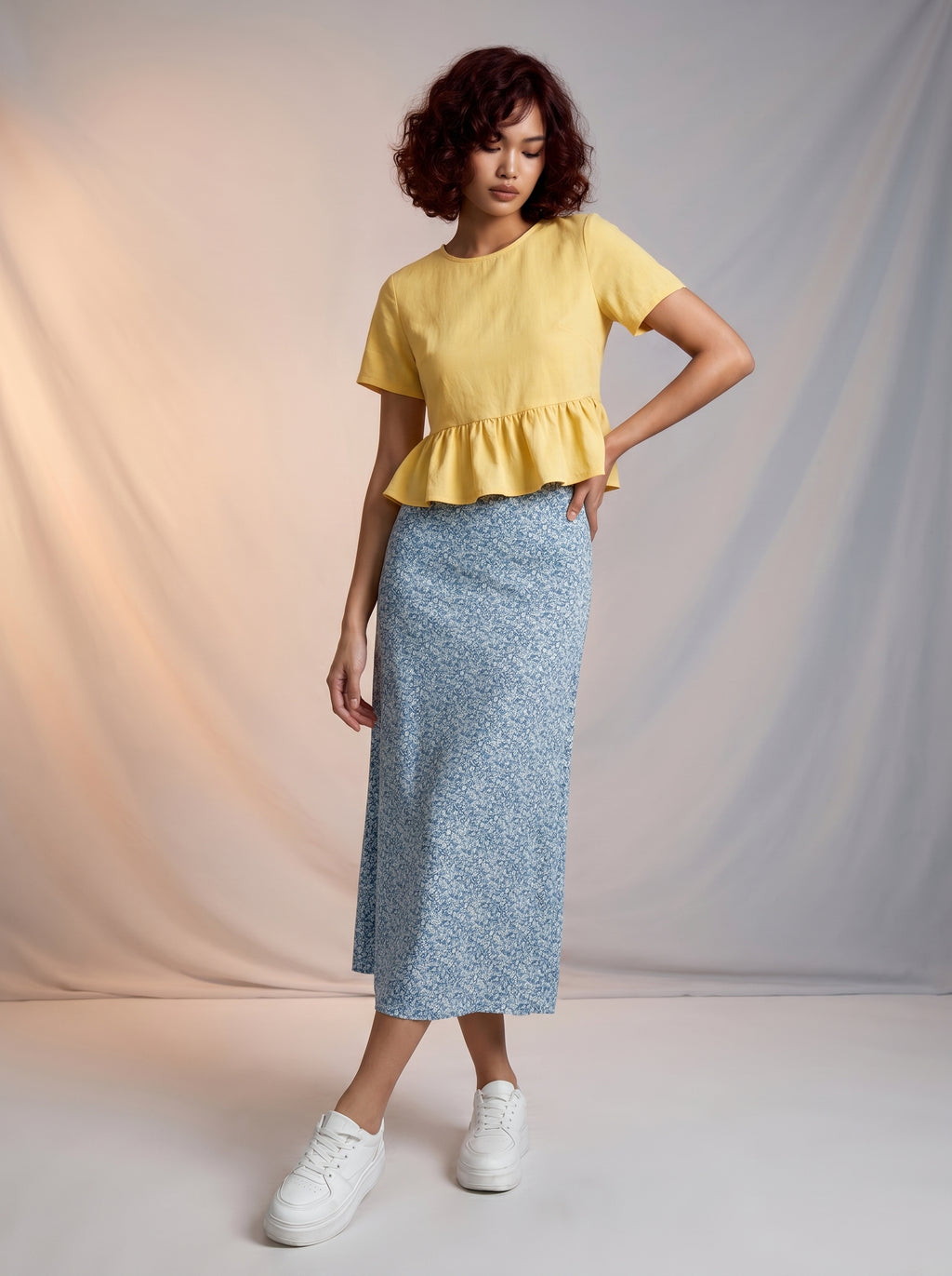 Ditsy blue floral print skirt